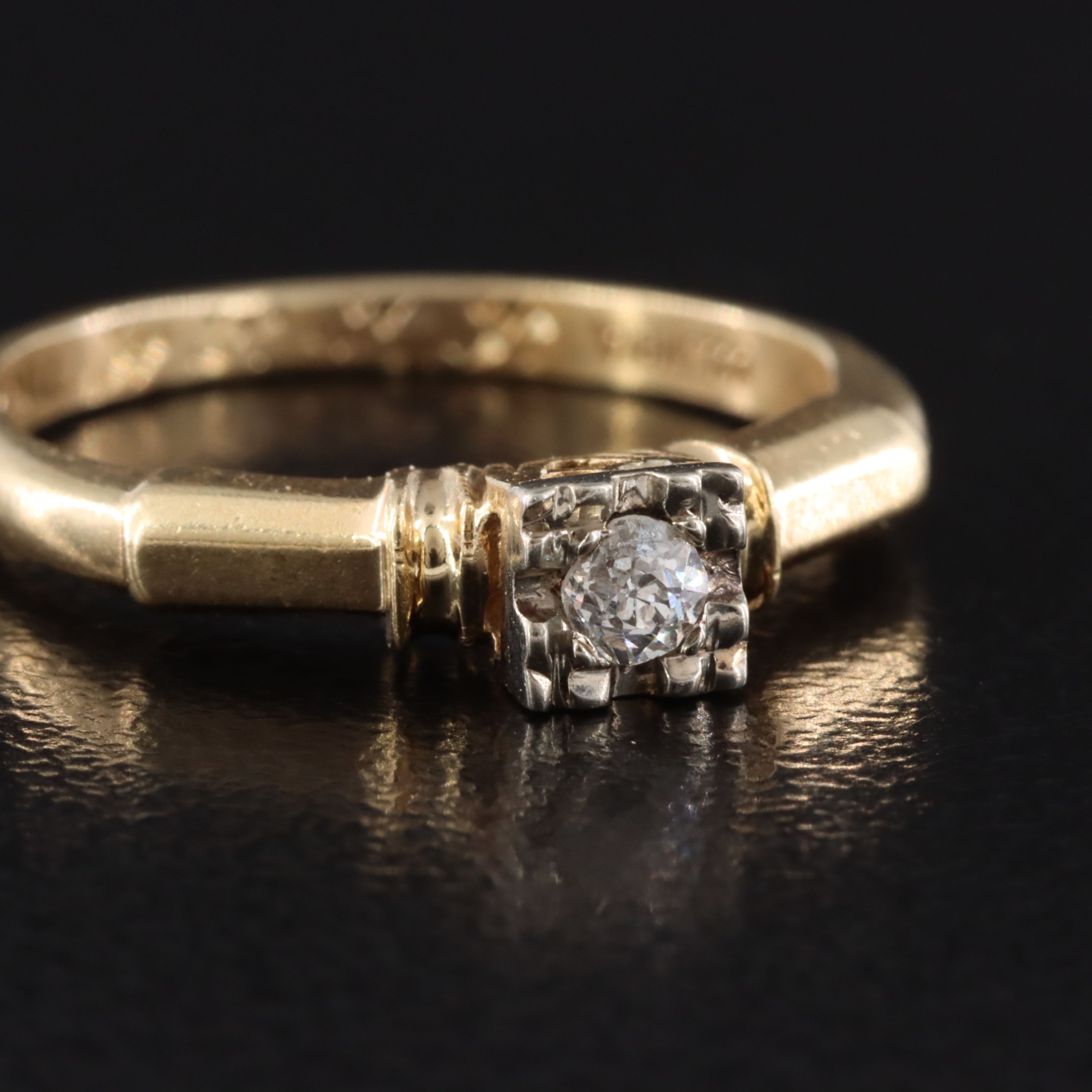 Vintage 14K 0.07 CT Diamond Solitaire Ring with Palladium Setting