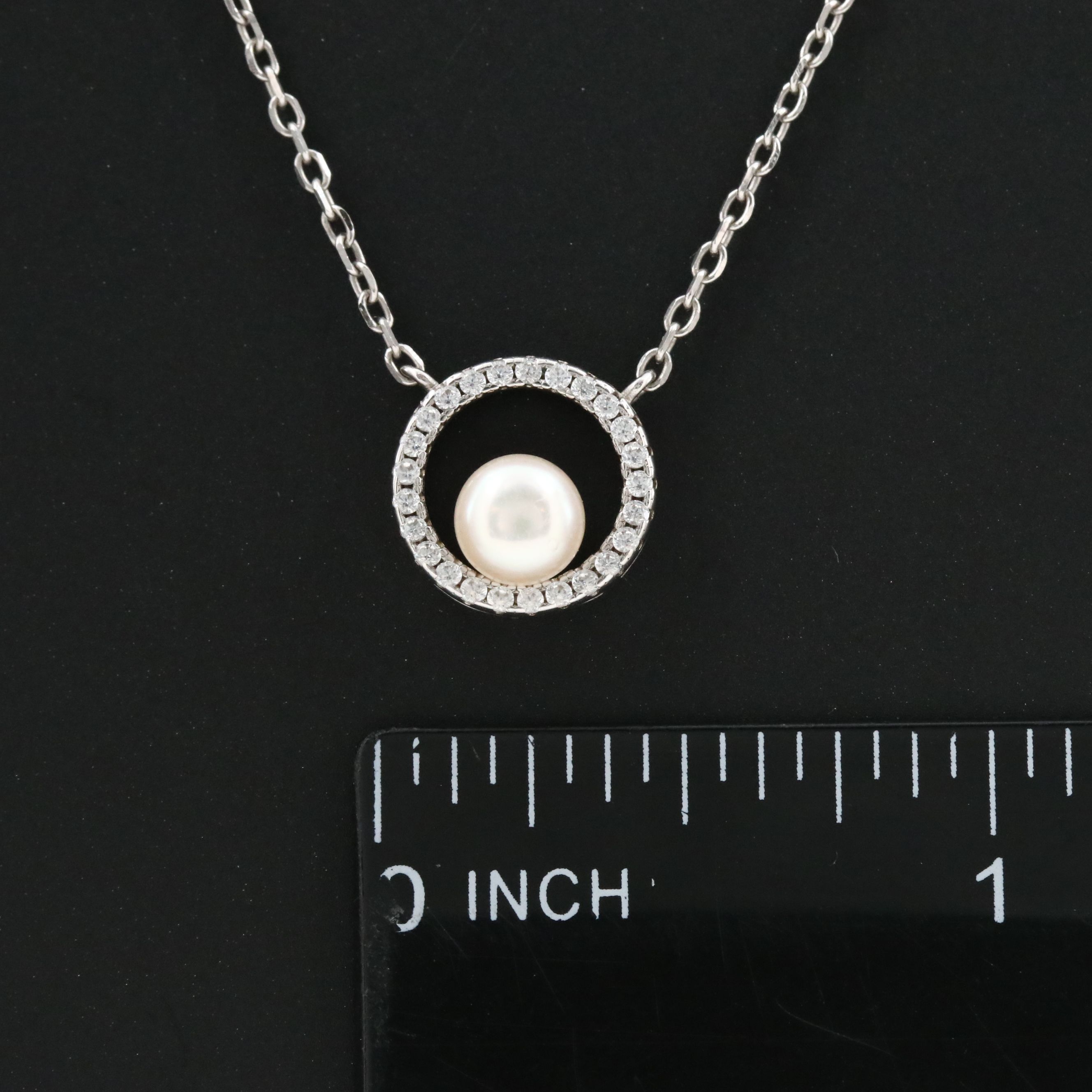 Sterling Pearl and CZ Circle Necklace