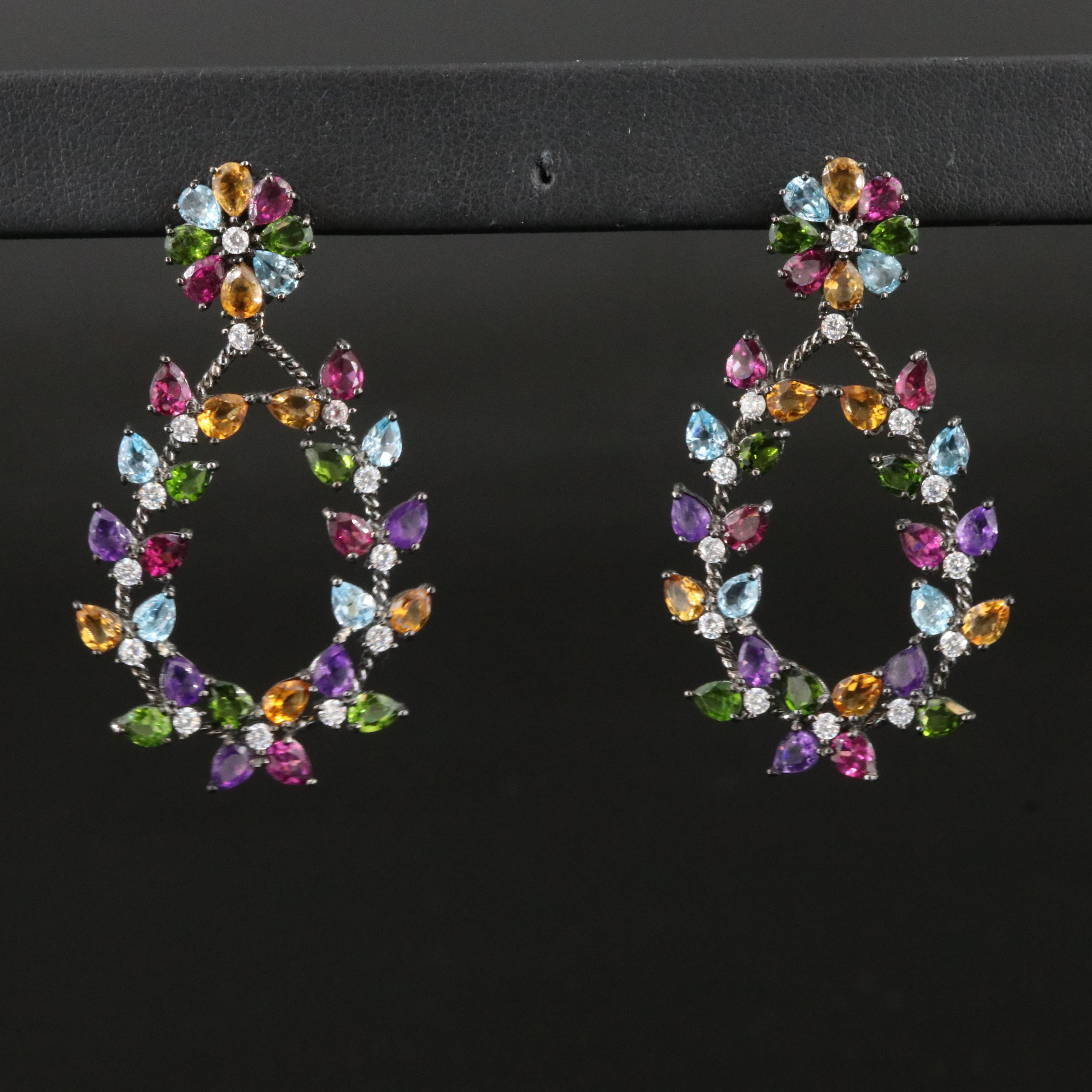 Sterling Braided Gemstone Wreath Pendant Earrings