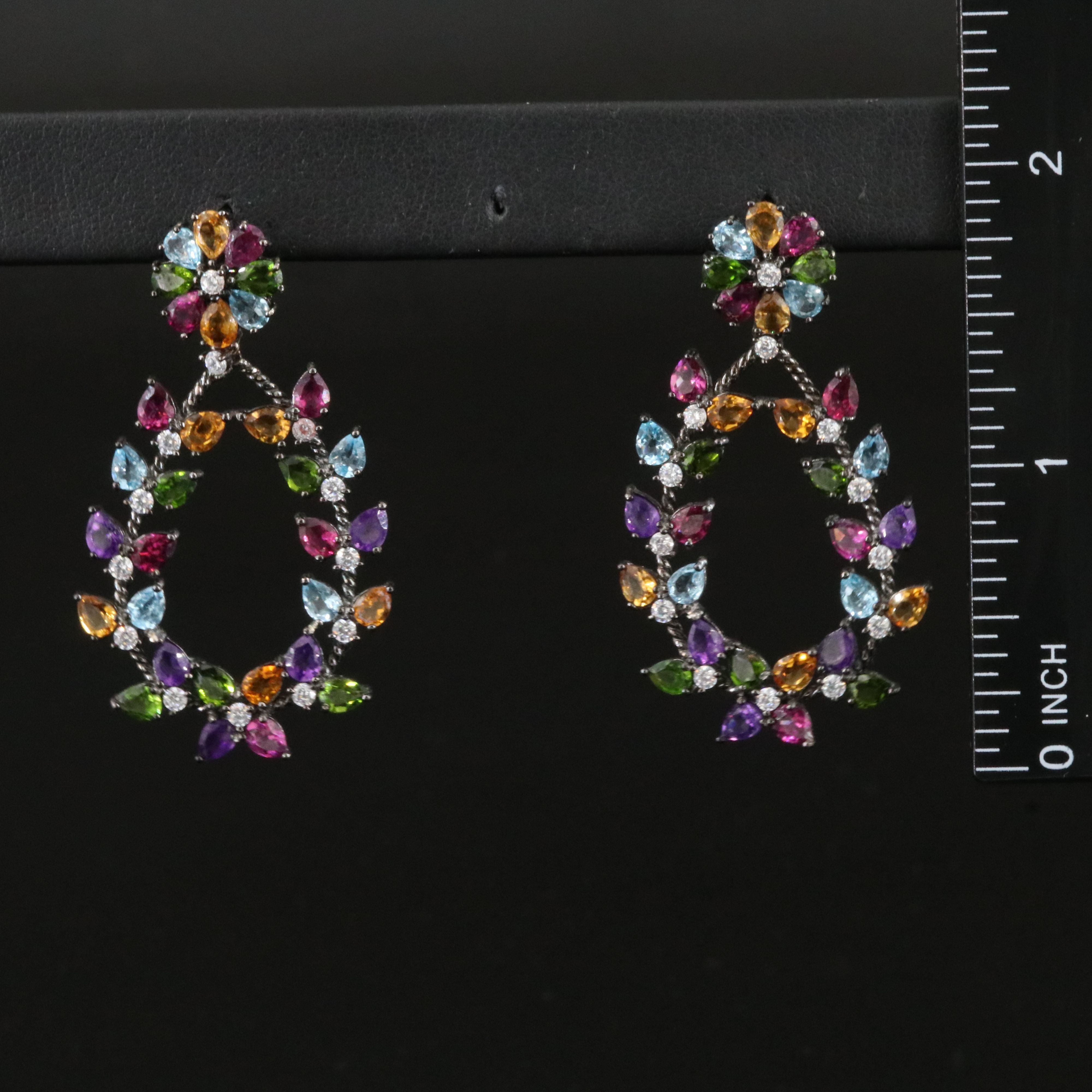 Sterling Braided Gemstone Wreath Pendant Earrings