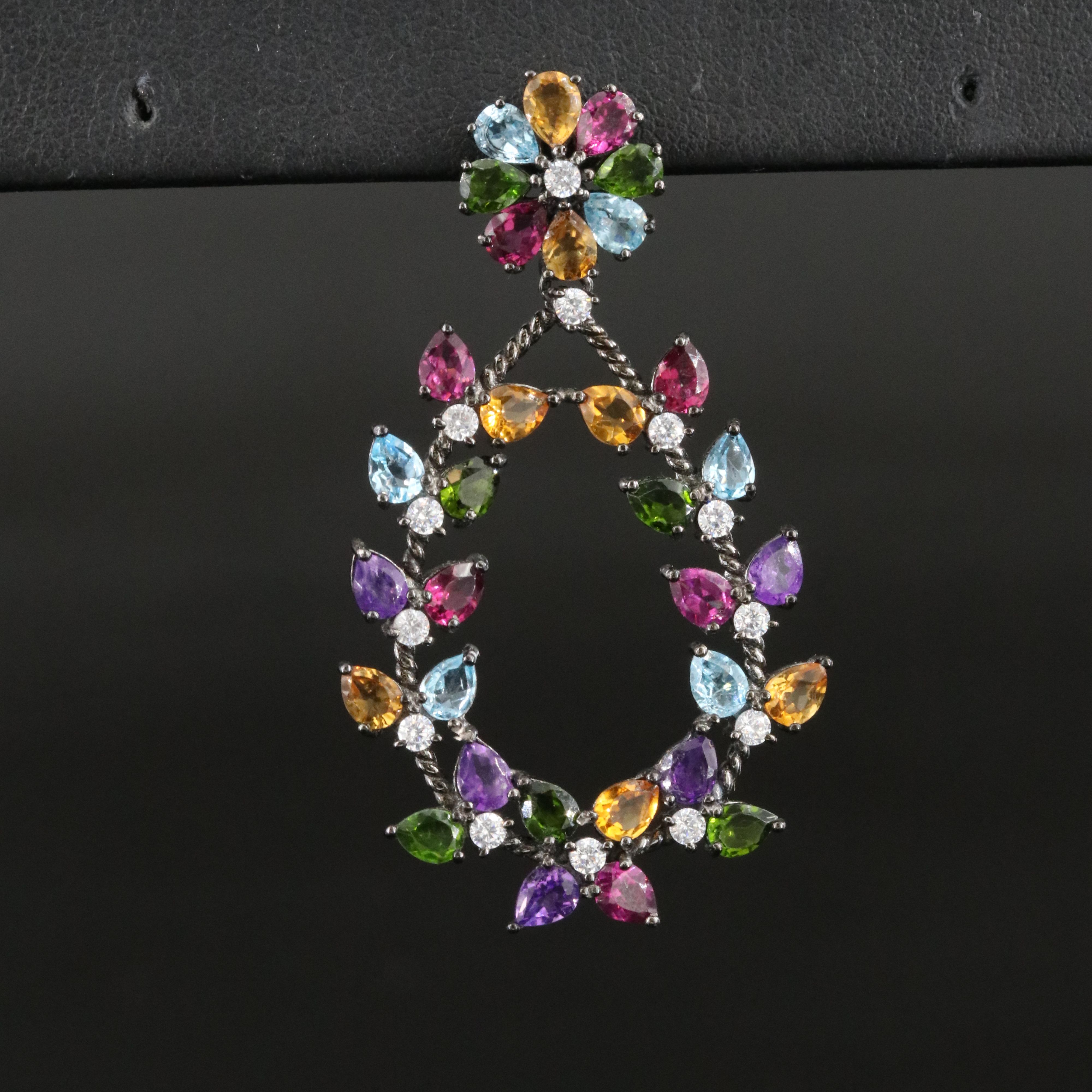 Sterling Braided Gemstone Wreath Pendant Earrings