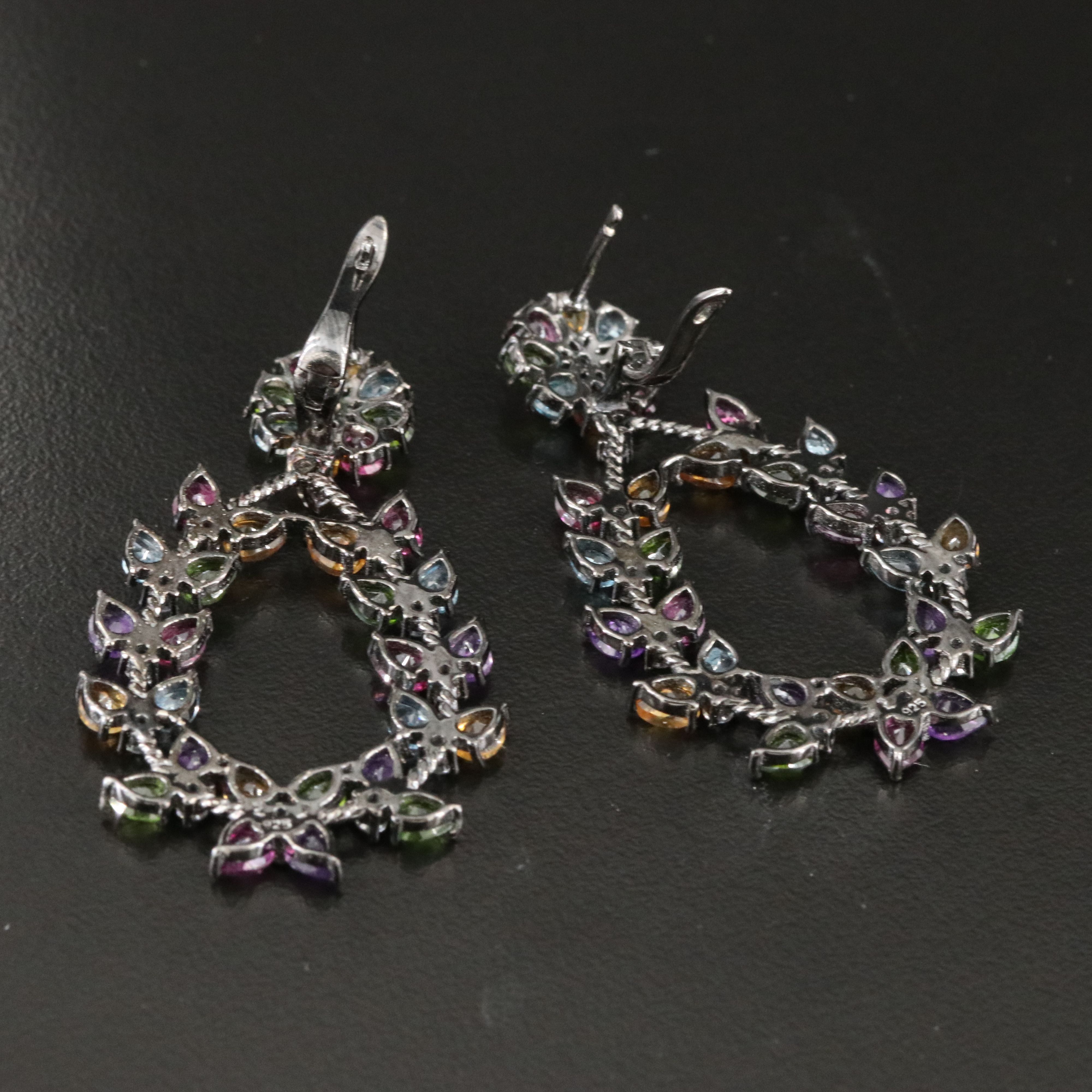 Sterling Braided Gemstone Wreath Pendant Earrings