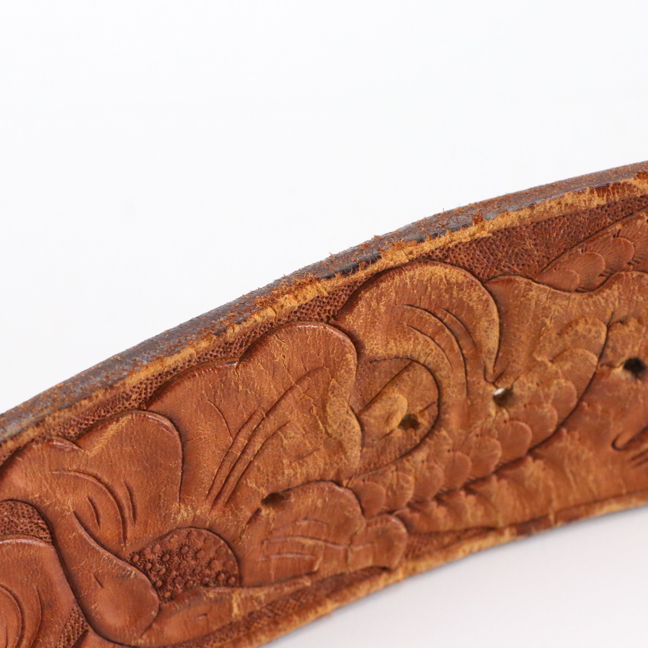 Trucker Motif Tooled Leather Belt with Commemorative Buckle, More Tooled Belts