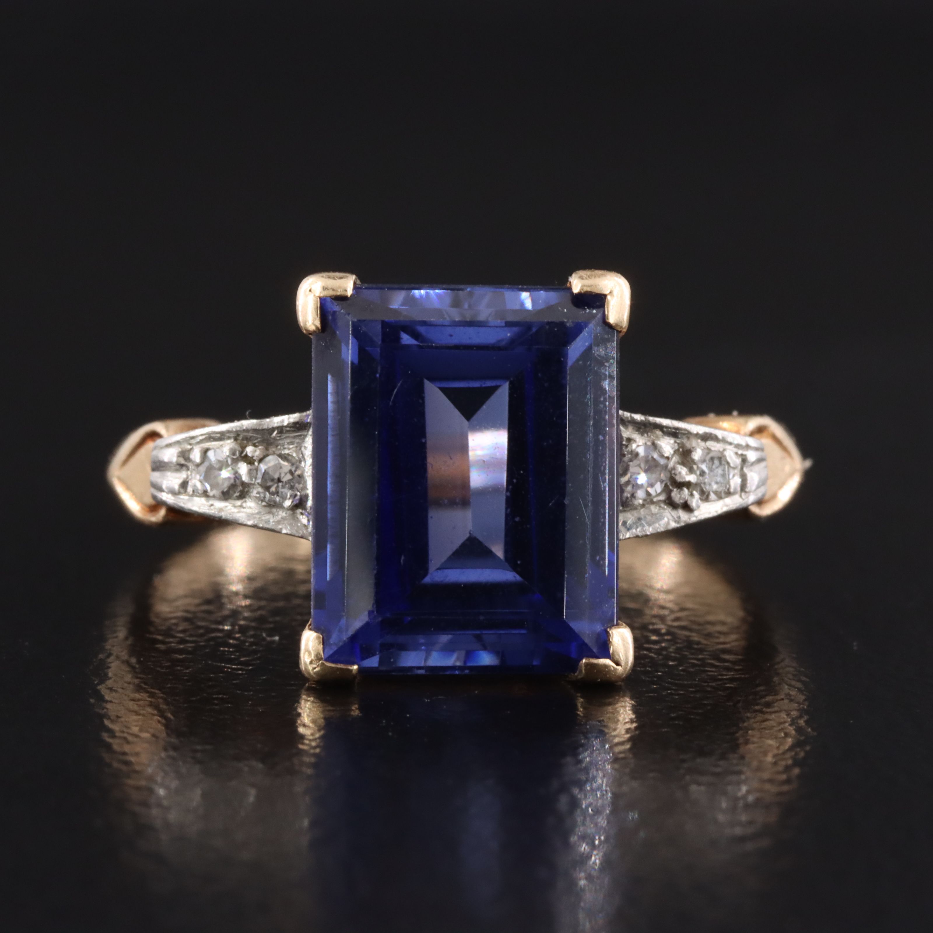Vintage 14K Sapphire and Diamond Ring with Platinum Accent