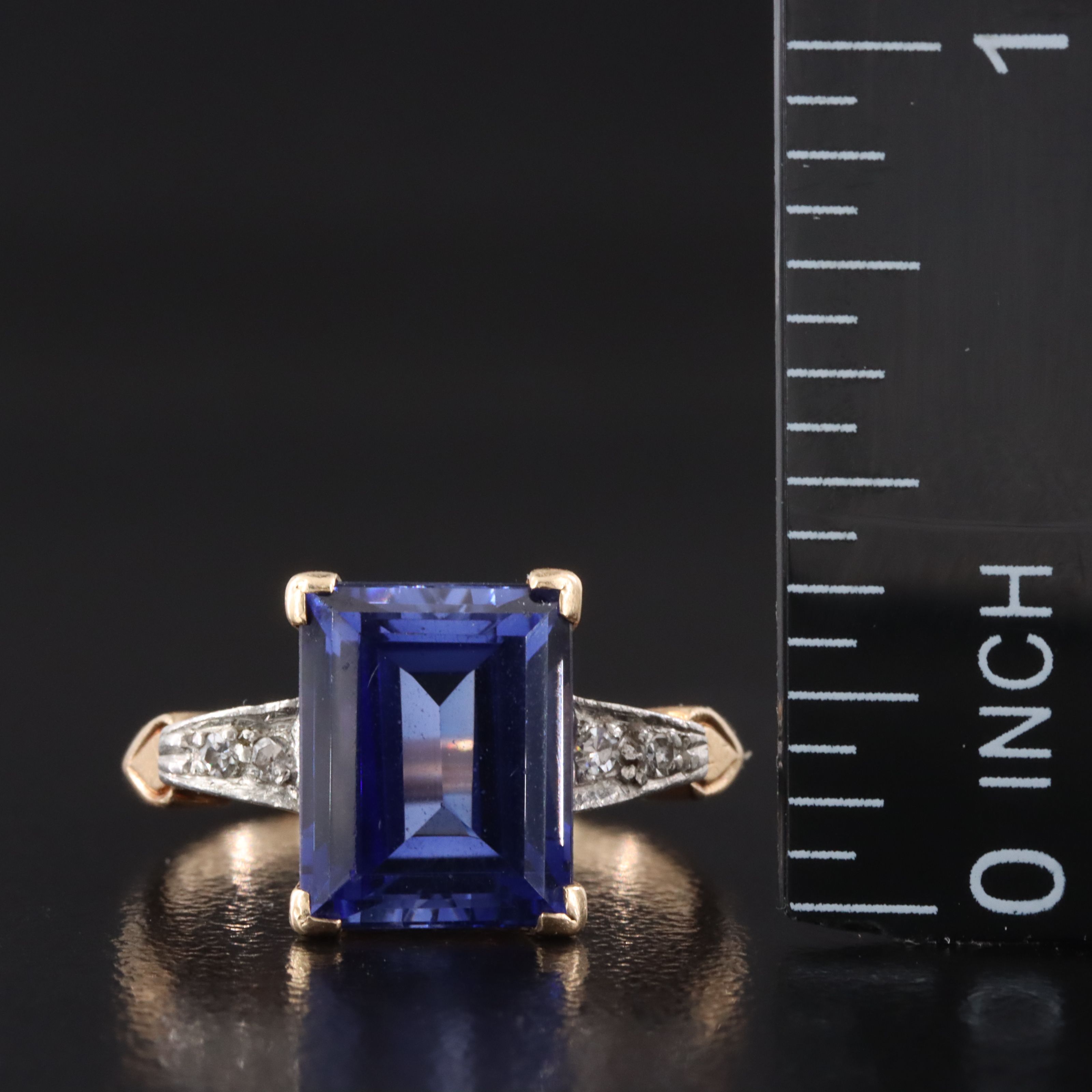 Vintage 14K Sapphire and Diamond Ring with Platinum Accent
