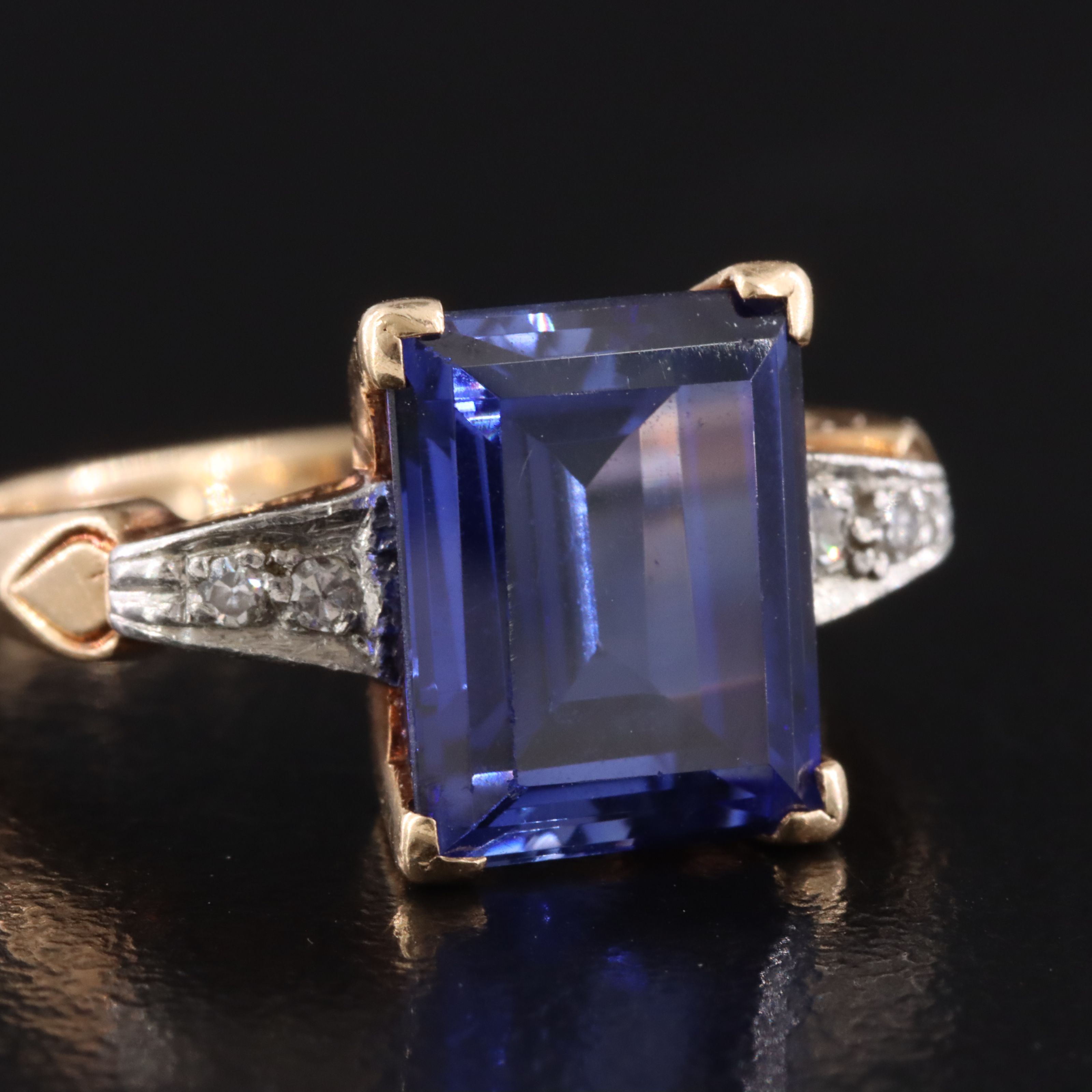 Vintage 14K Sapphire and Diamond Ring with Platinum Accent