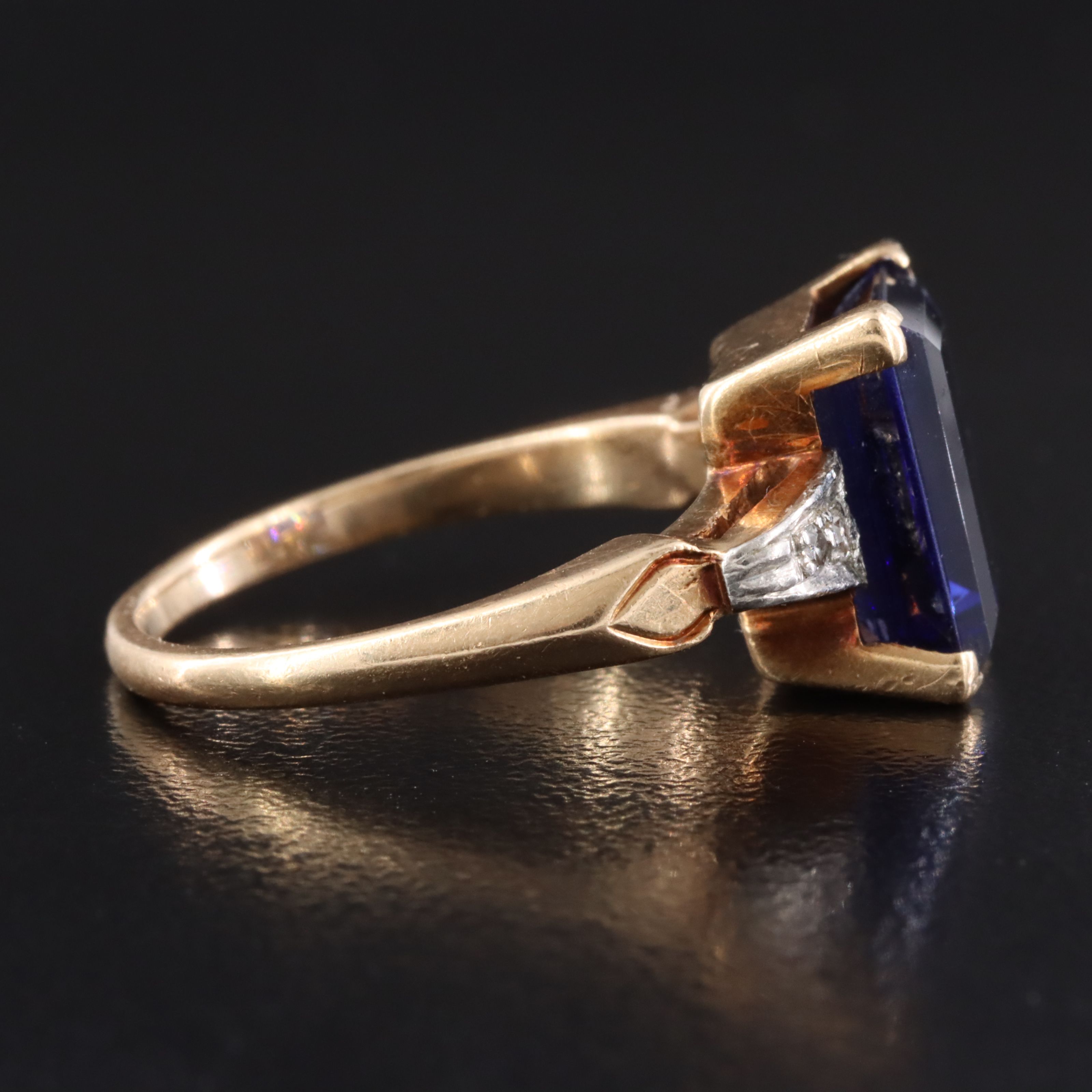 Vintage 14K Sapphire and Diamond Ring with Platinum Accent