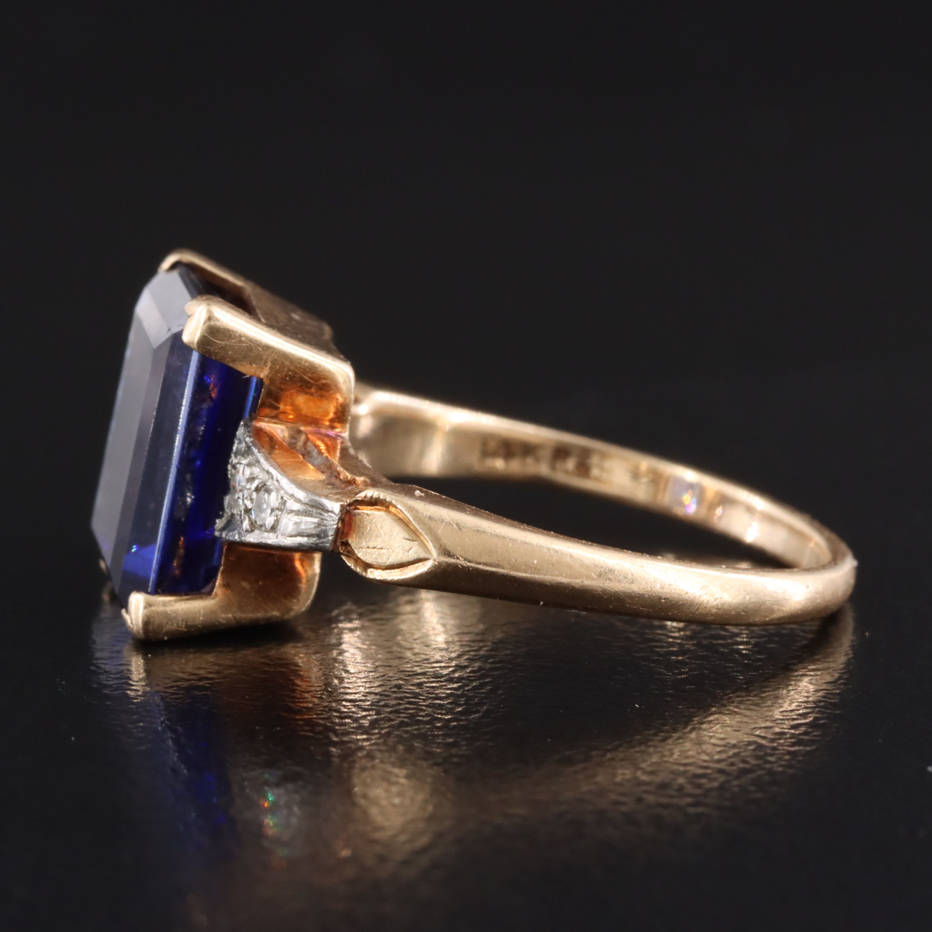Vintage 14K Sapphire and Diamond Ring with Platinum Accent