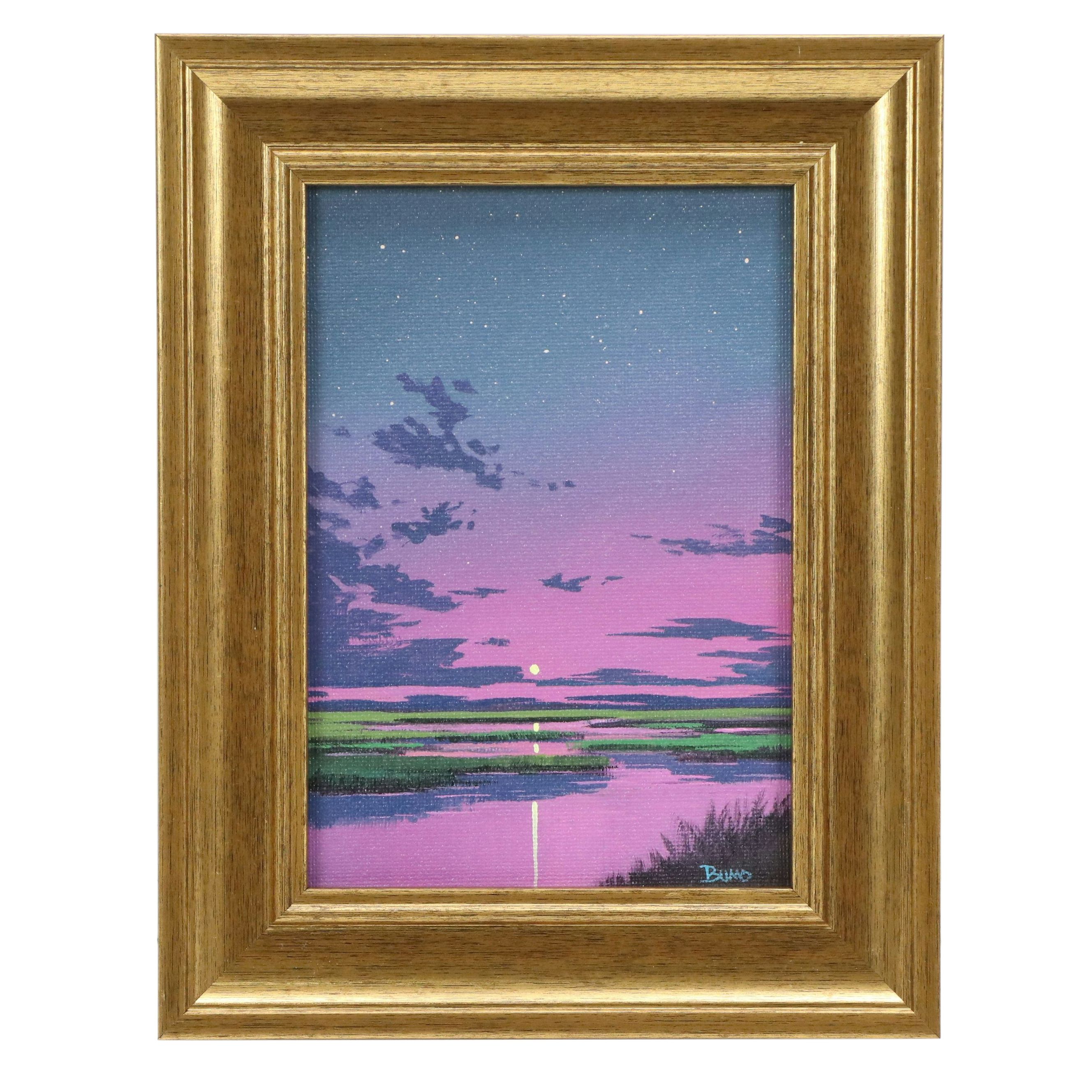 Douglas "Bumo" Johnpeer Acrylic Painting of Nocturne Low Country Landscape