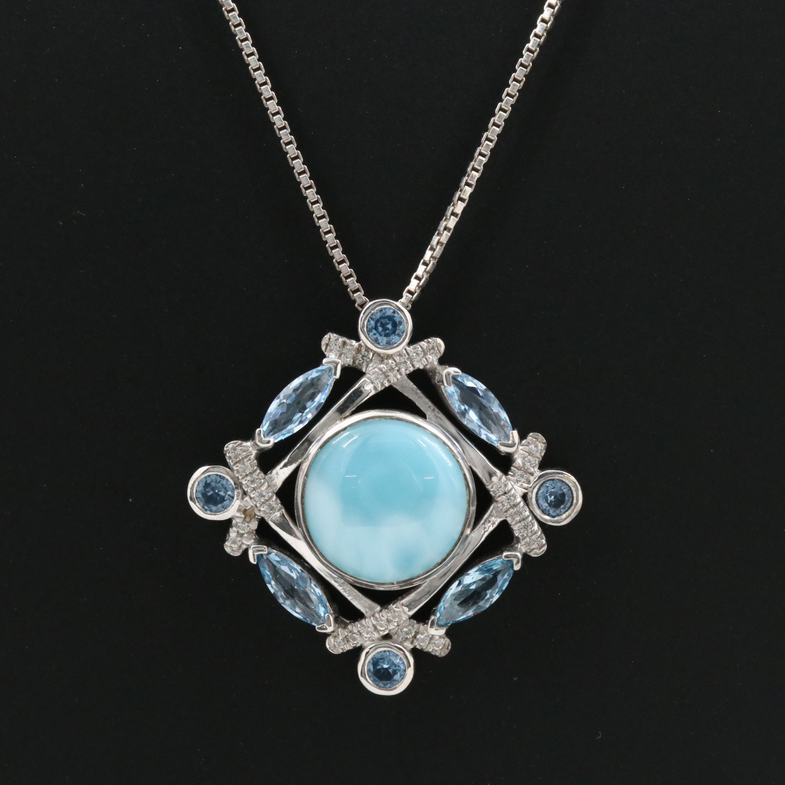 Sterling Larimar, Spinel and White Sapphire Pendant Necklace
