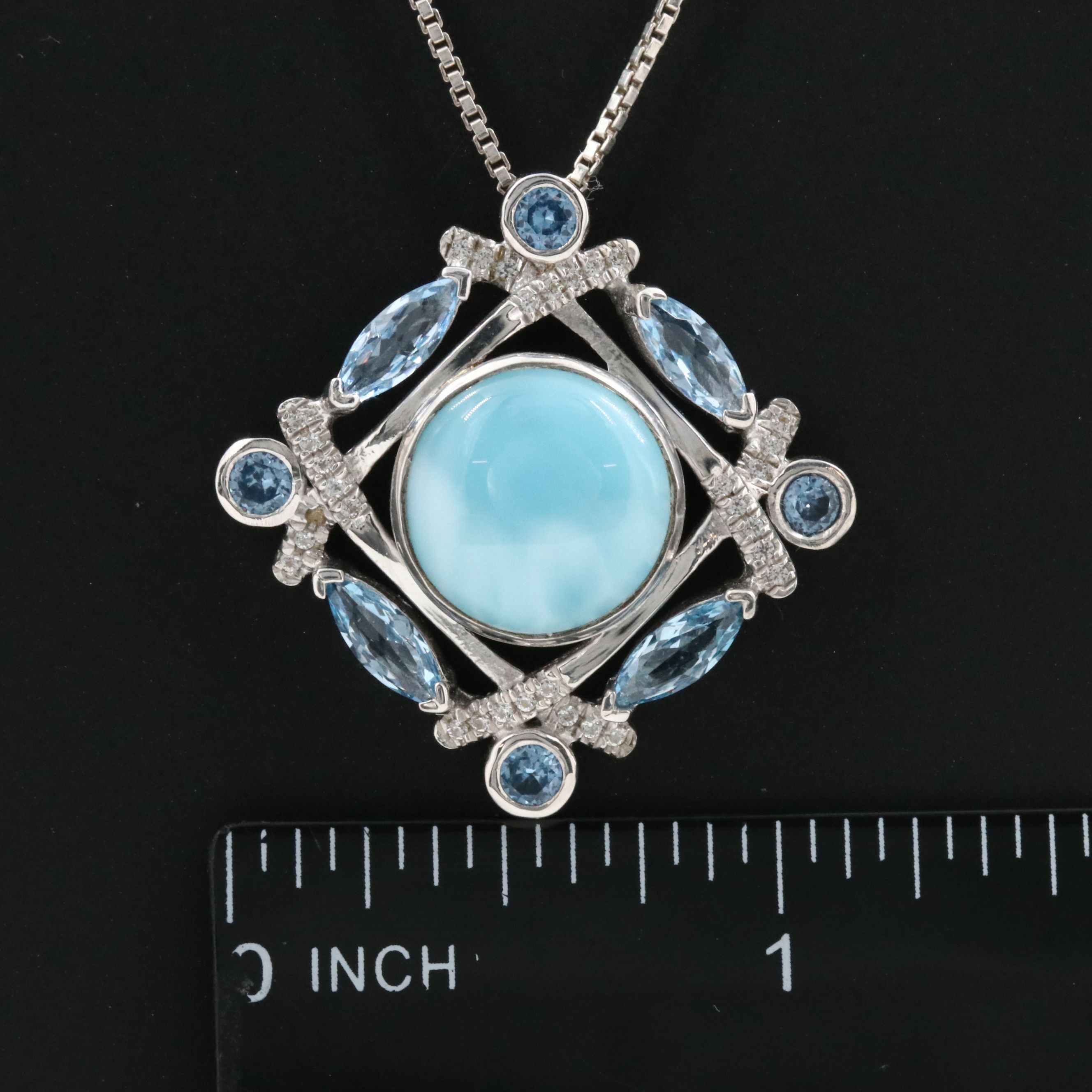 Sterling Larimar, Spinel and White Sapphire Pendant Necklace