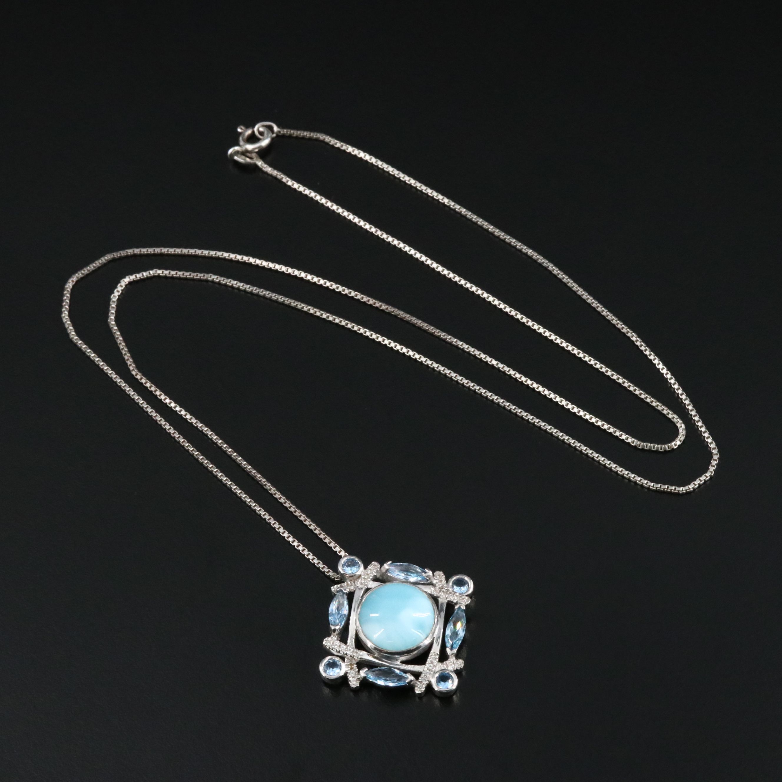 Sterling Larimar, Spinel and White Sapphire Pendant Necklace