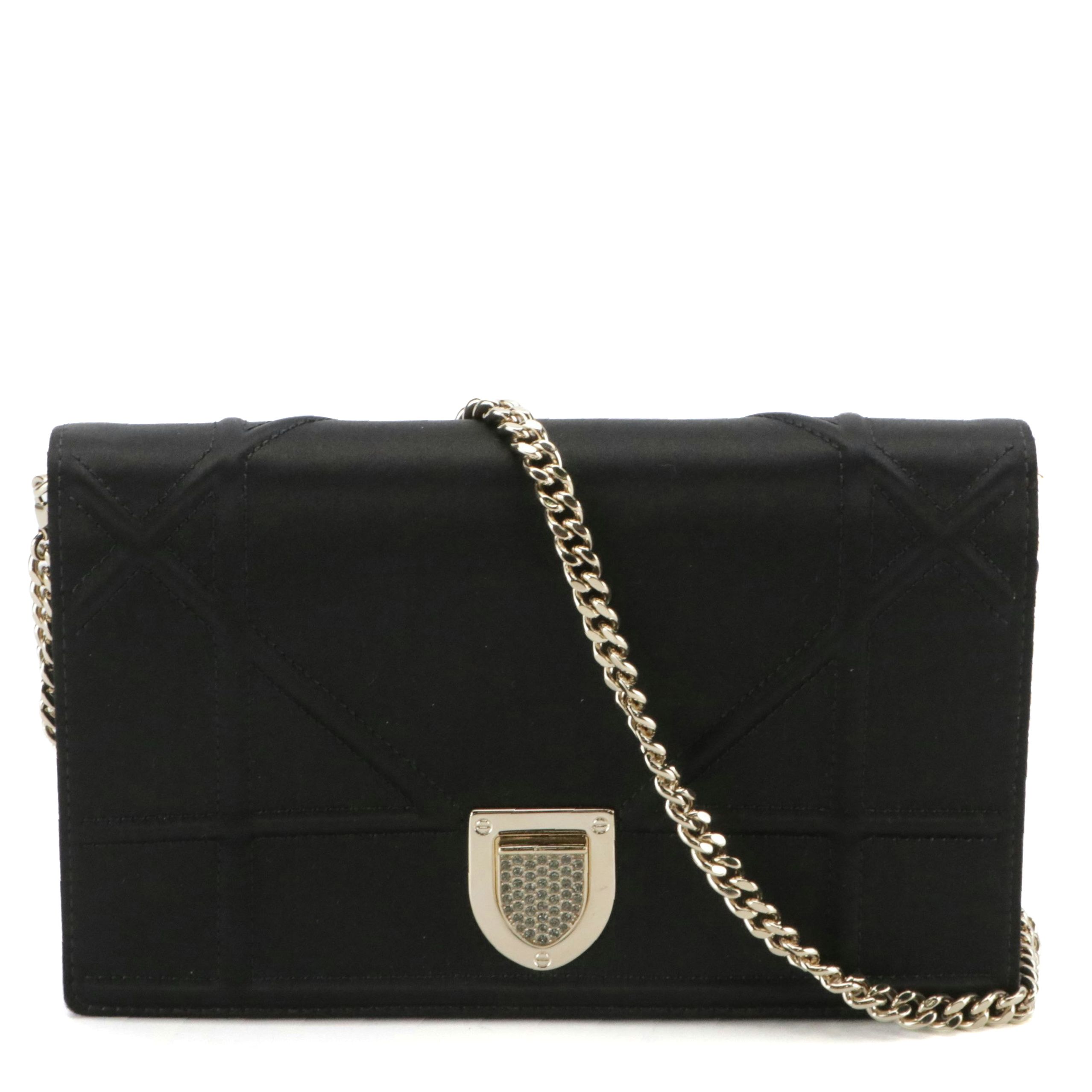 Christian Dior Black Satin Diorama Wallet on Chain