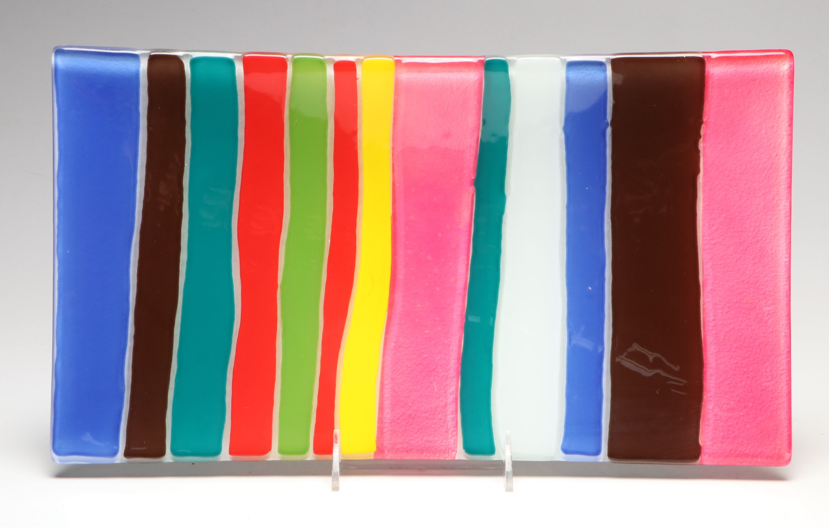 Multicolor Striped Glass Tray with Ruffle Edge Art Glass Vase