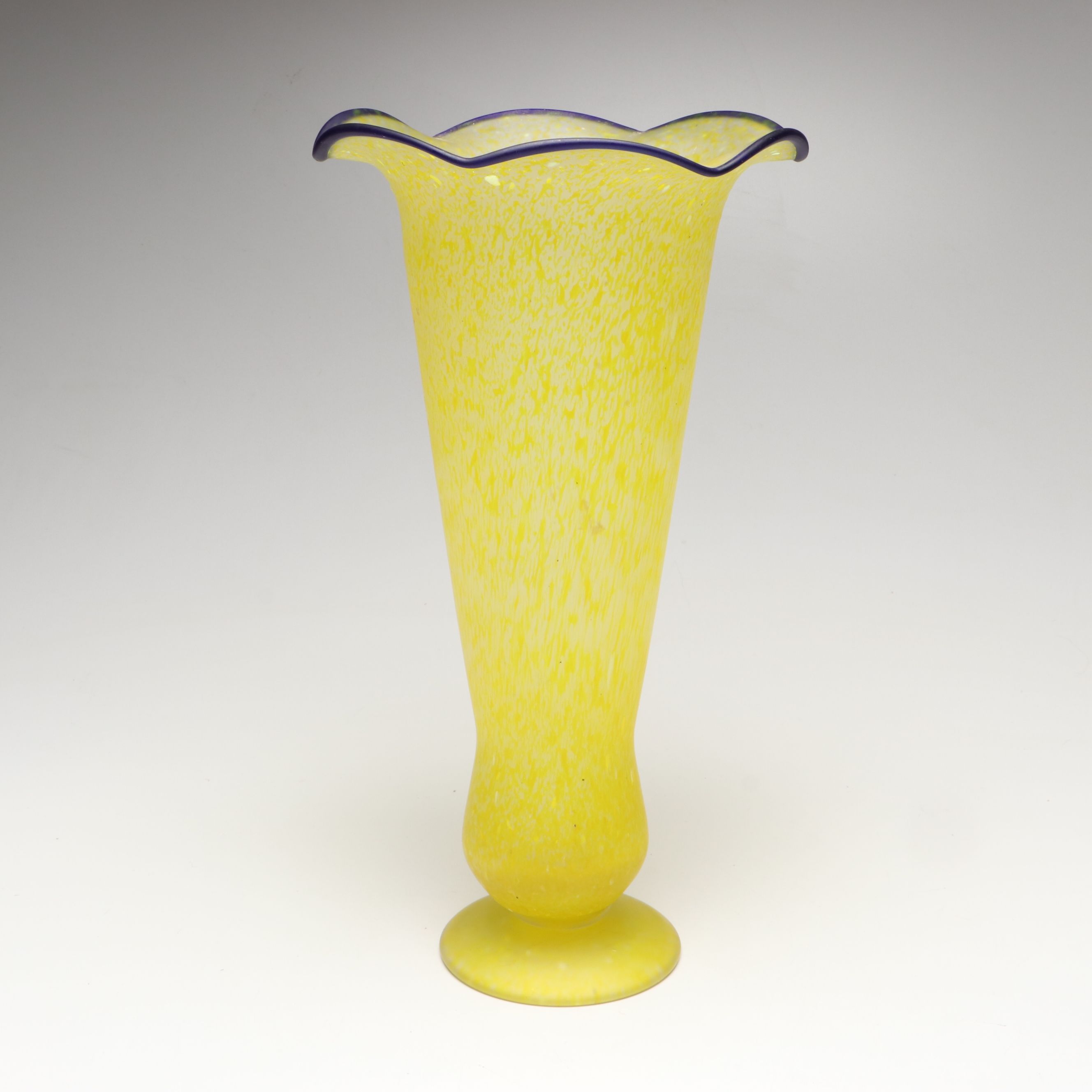 Multicolor Striped Glass Tray with Ruffle Edge Art Glass Vase