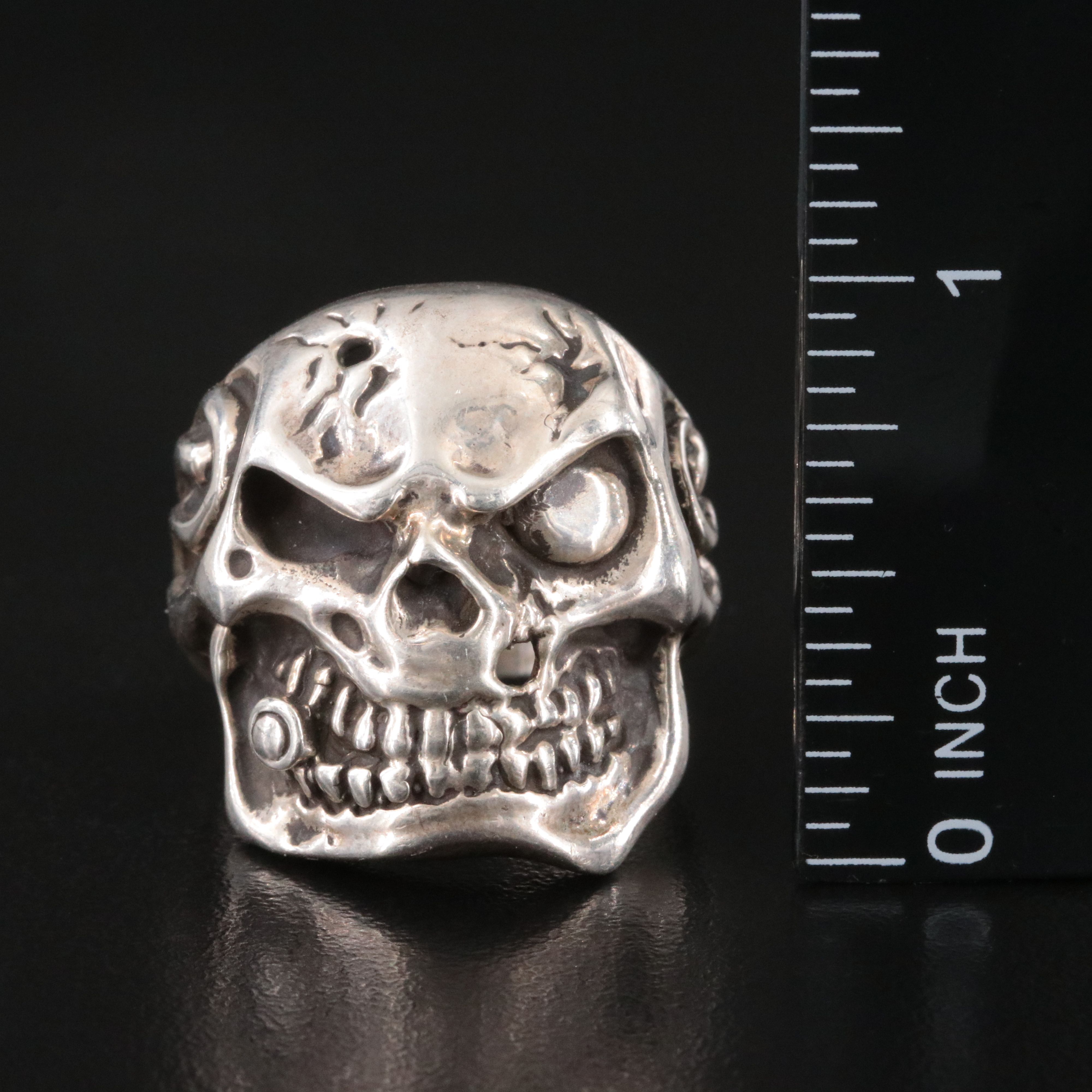 Sterling Snarling Skull Ring