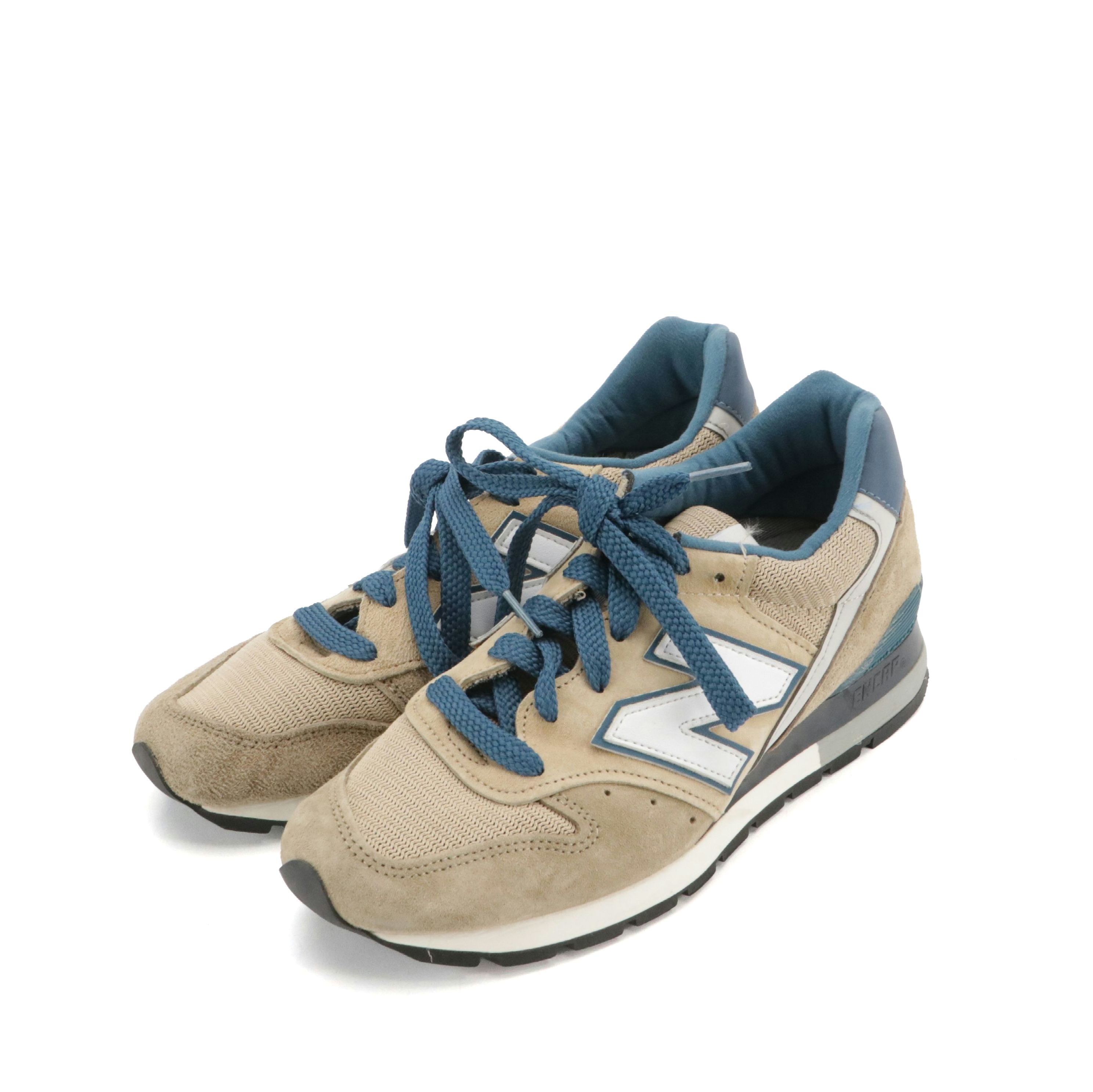 New Balance 996 Sneakers in Beige Suede with Blue Accents