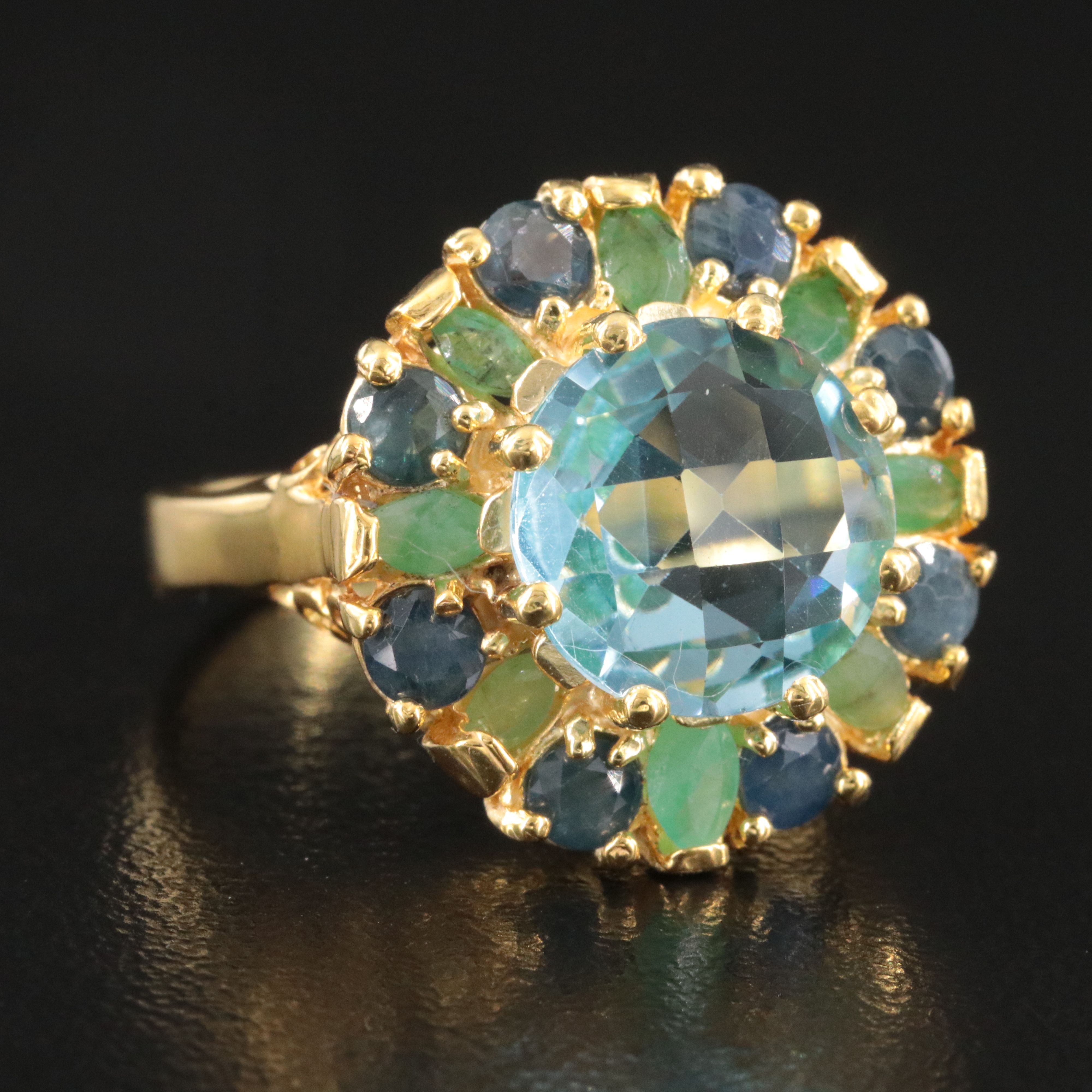 Sterling Blue Topaz, Sapphire and Emerald Ring