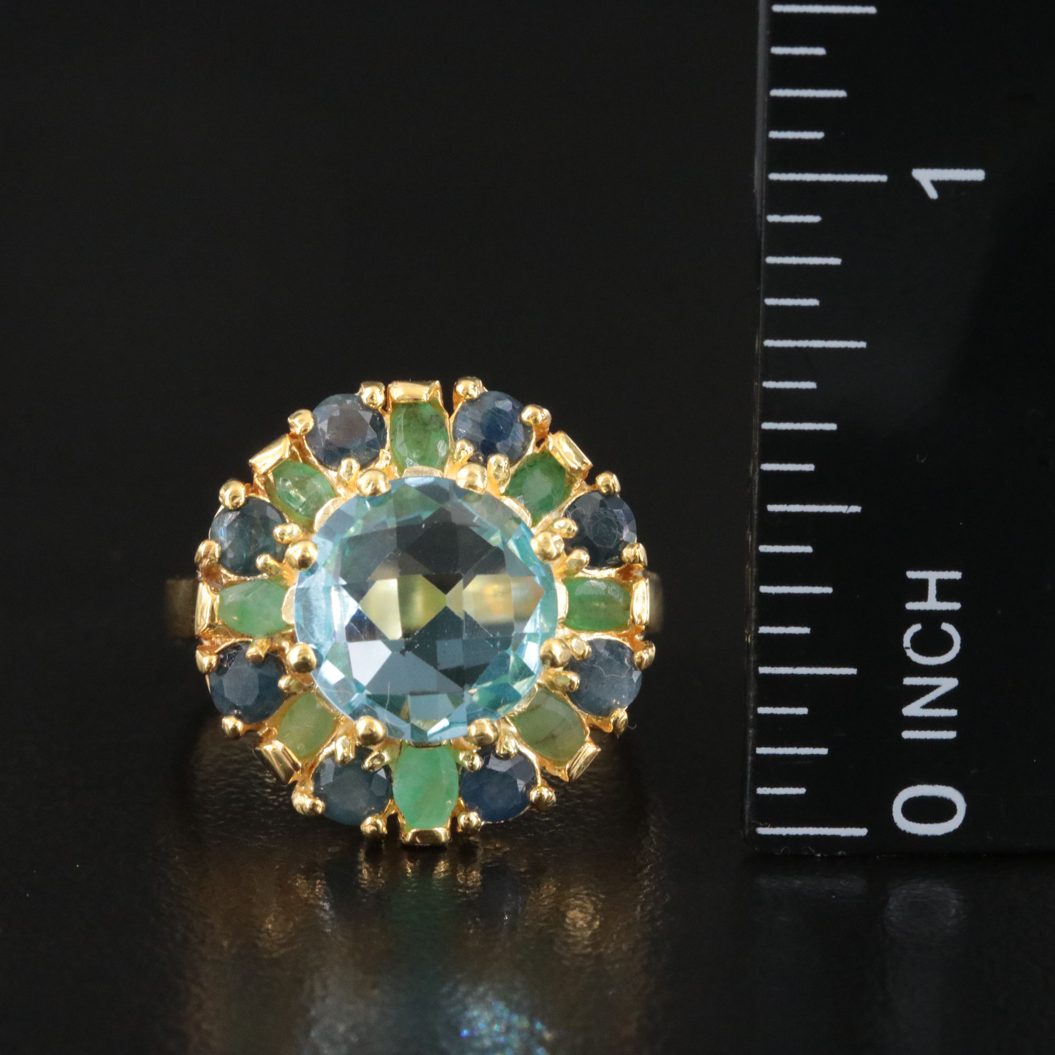 Sterling Blue Topaz, Sapphire and Emerald Ring