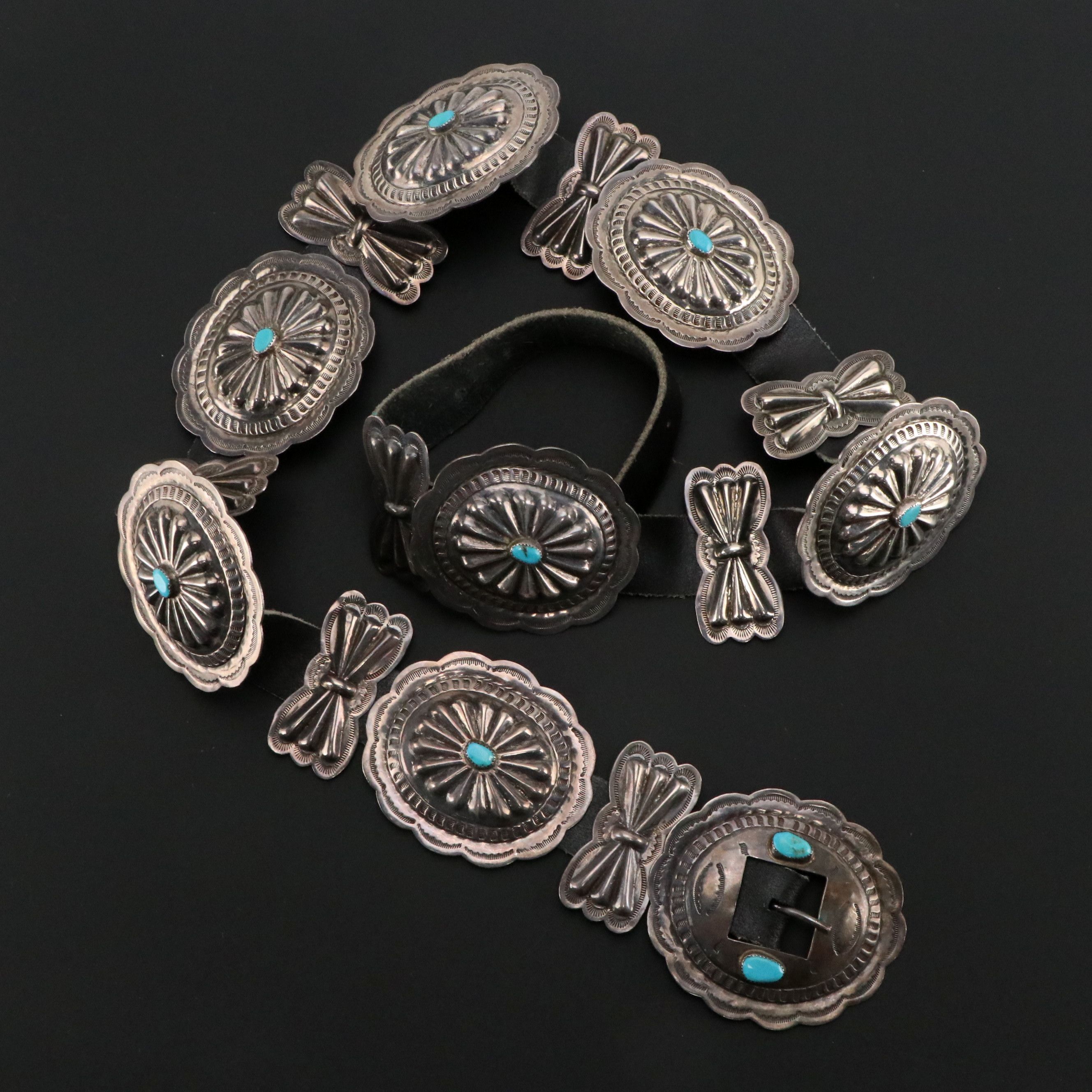 Signed Navajo Diné Sterling Turquoise Concho Belt