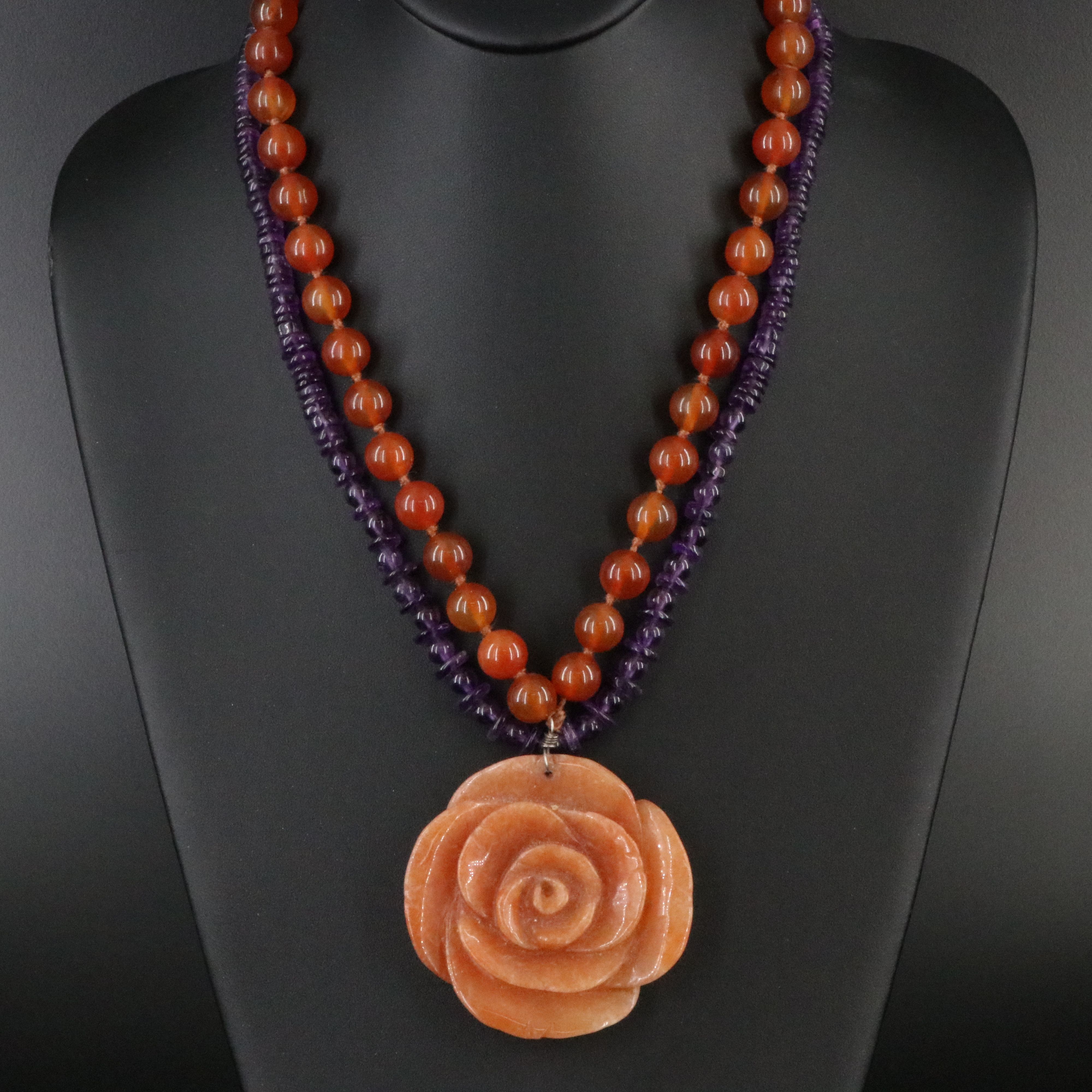 Amethyst, Agate, and Quartzite Necklaces Featuring Sterling