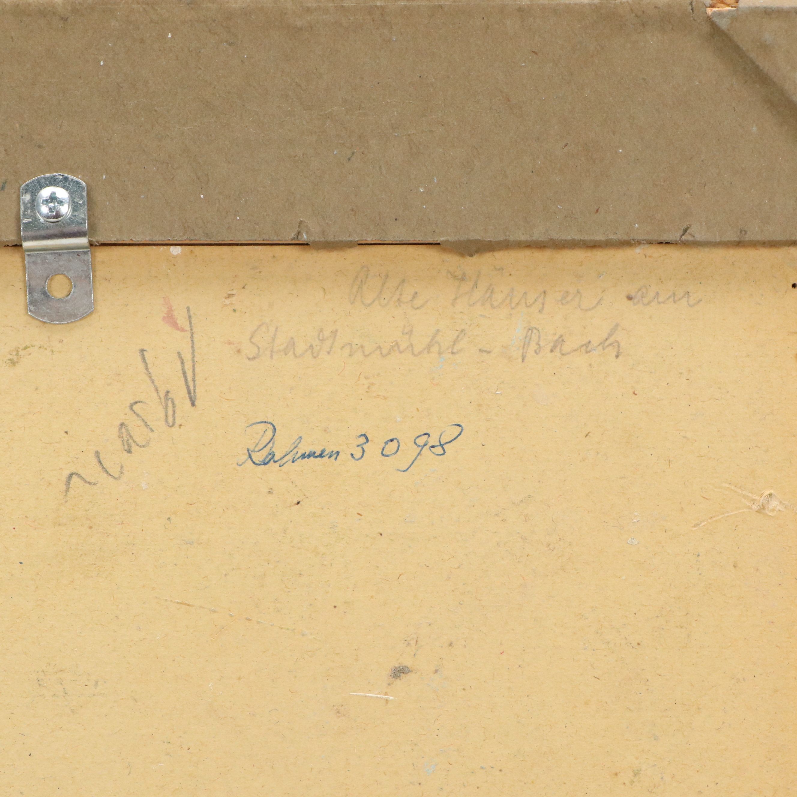 German School Oil Painting "Alte Häuser ain Stadtmühlbach," Circa 1948