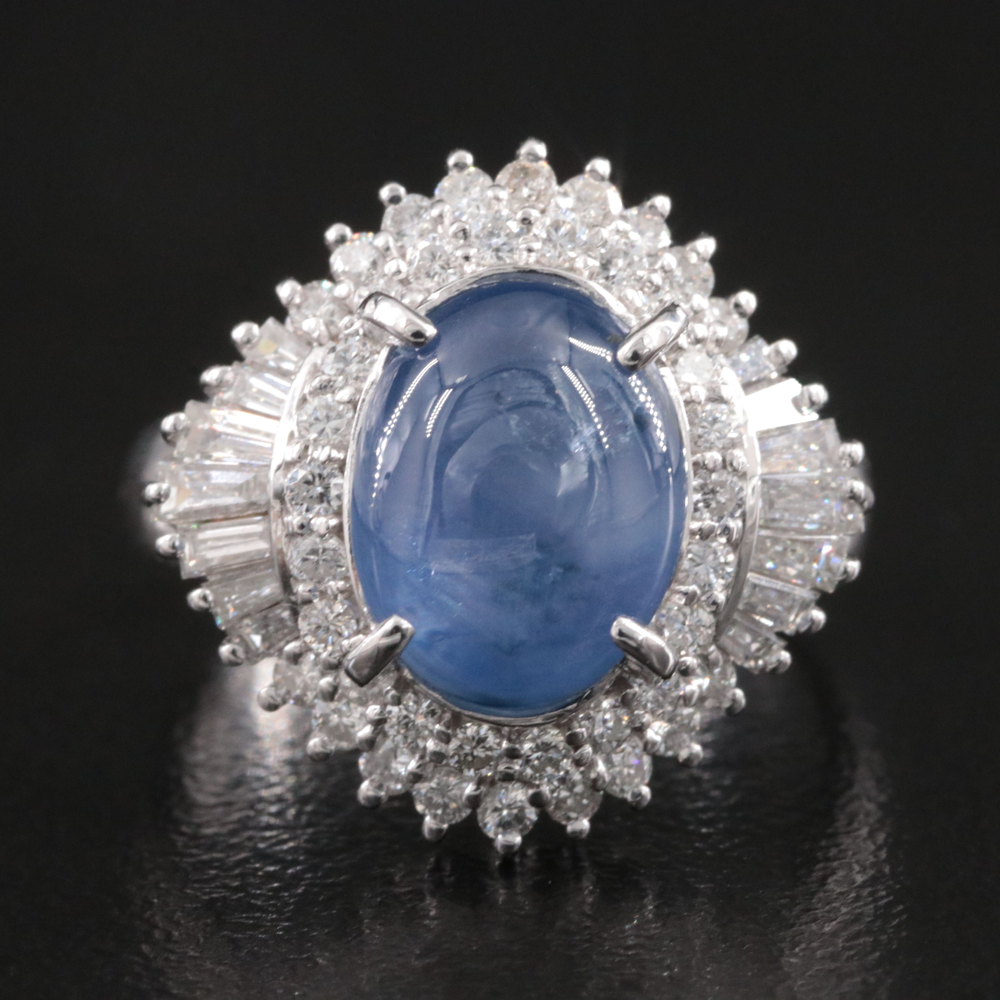 Platinum 6.57 CT Star Sapphire and Diamond Ballerina Ring
