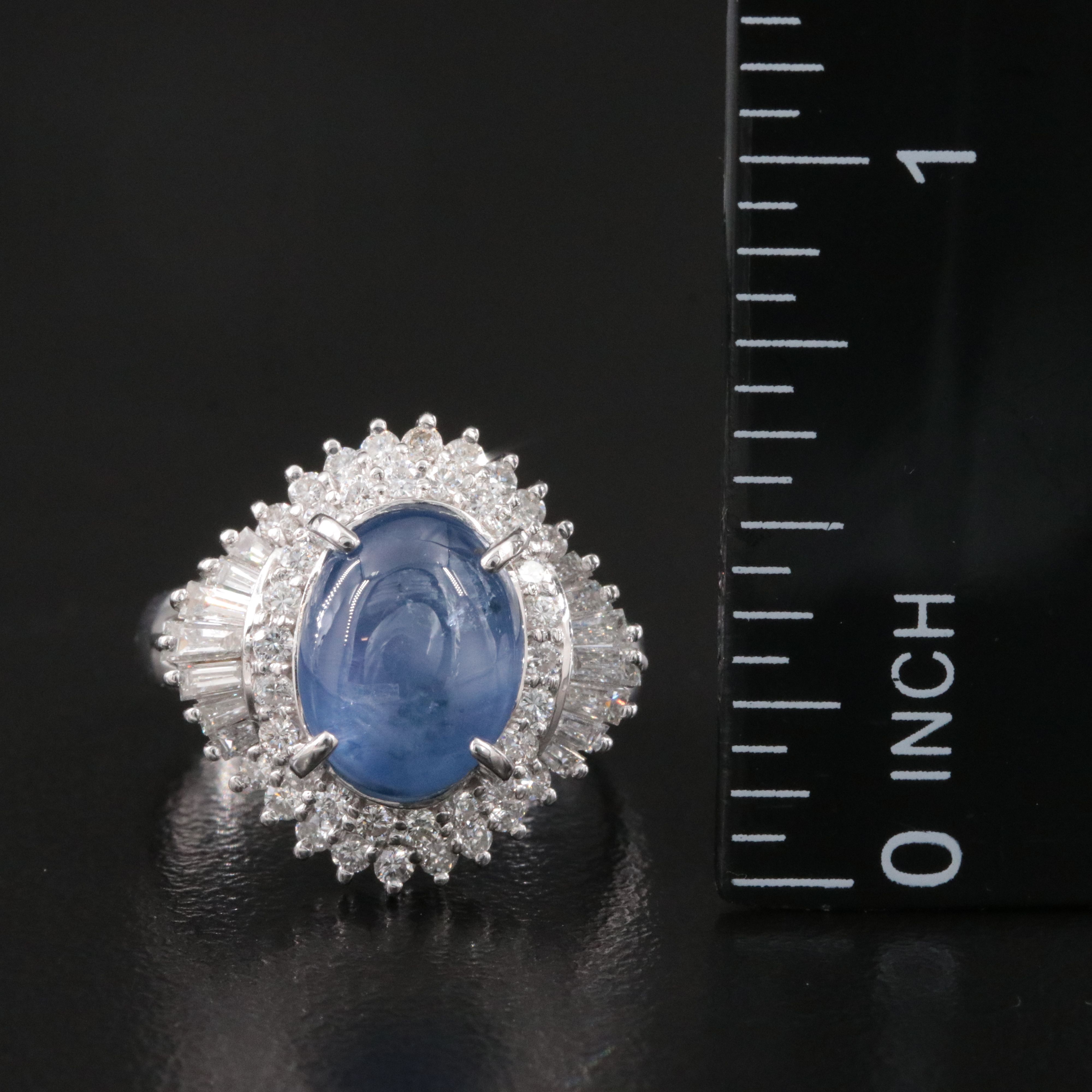 Platinum 6.57 CT Star Sapphire and Diamond Ballerina Ring