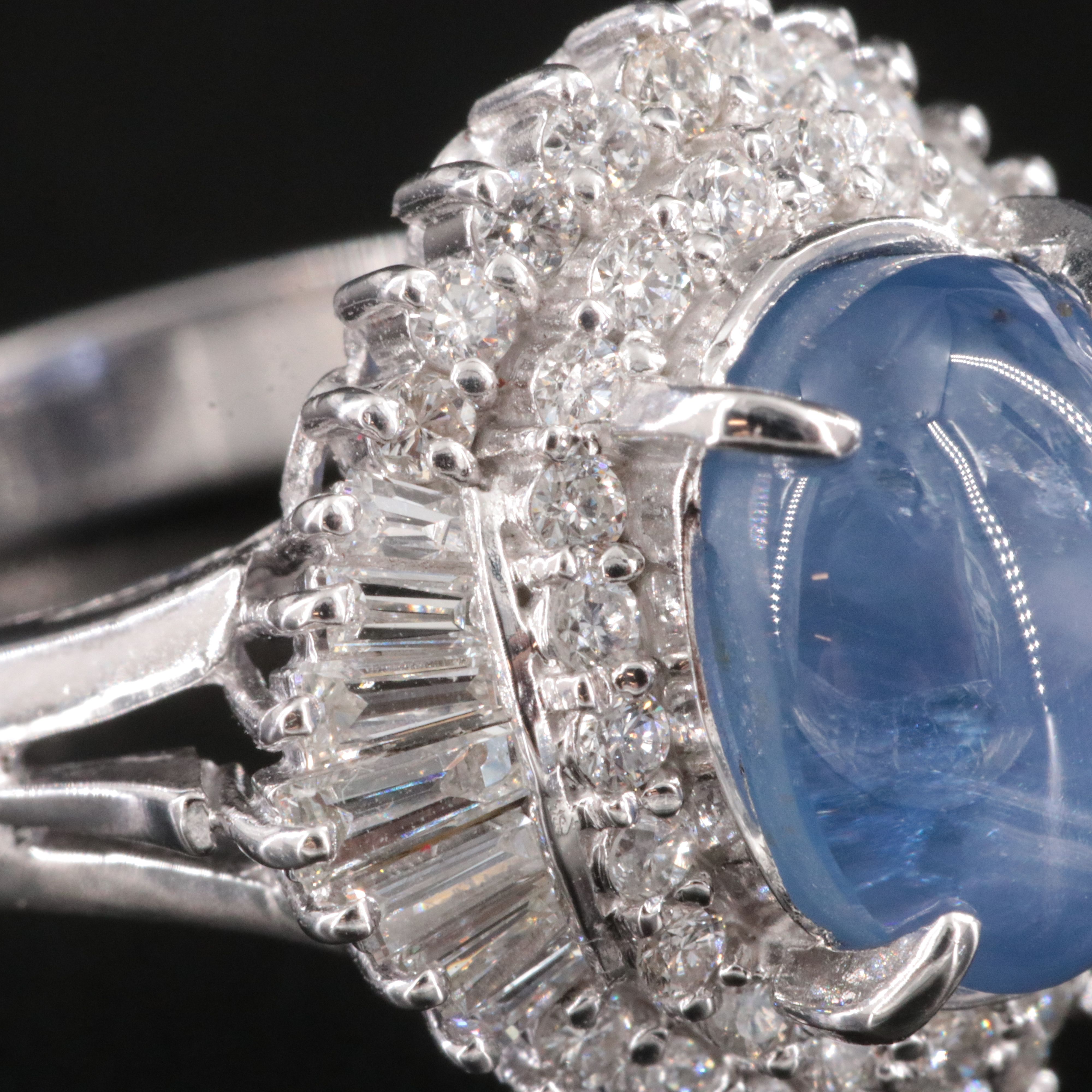 Platinum 6.57 CT Star Sapphire and Diamond Ballerina Ring