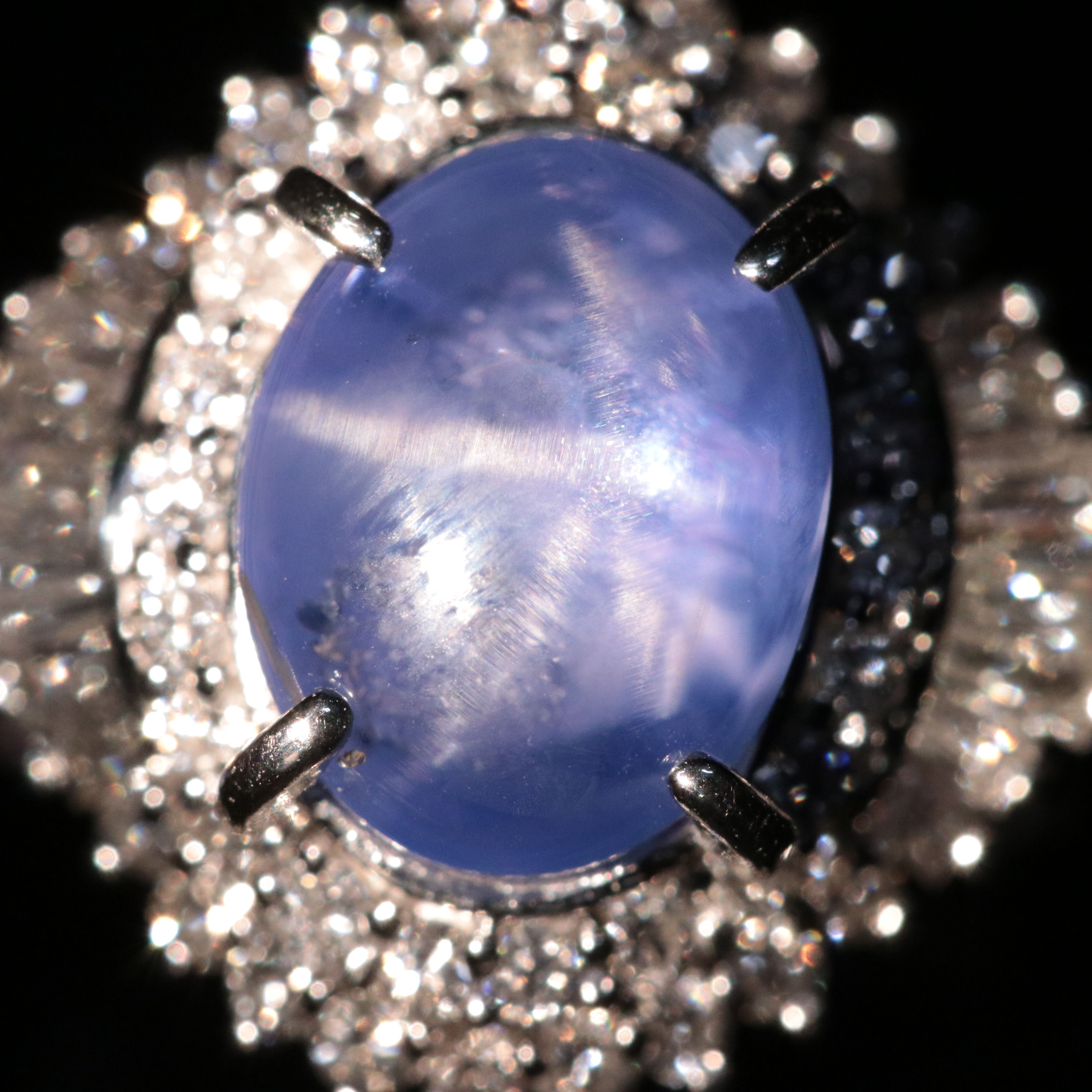 Platinum 6.57 CT Star Sapphire and Diamond Ballerina Ring
