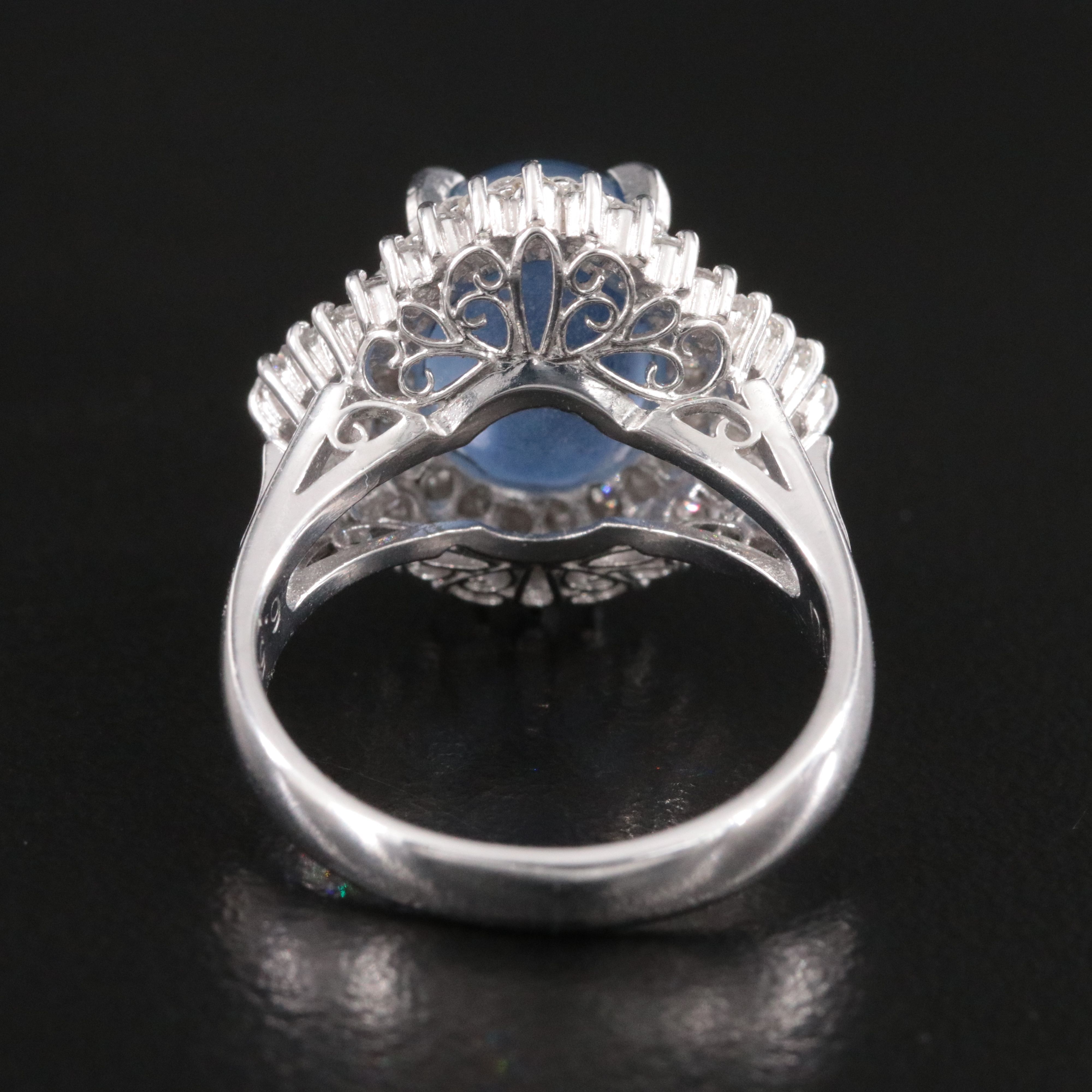 Platinum 6.57 CT Star Sapphire and Diamond Ballerina Ring