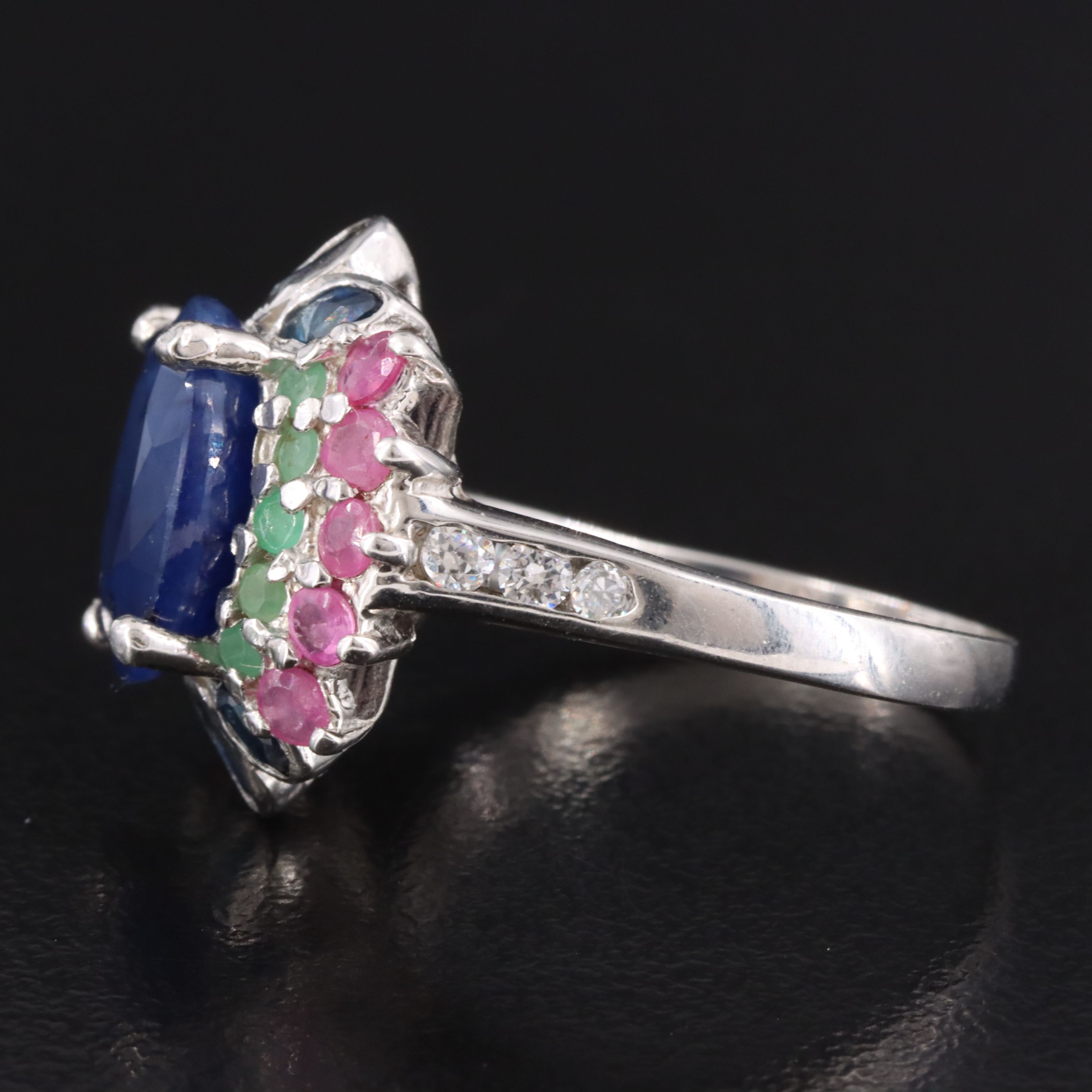Sterling Sapphire, Emerald and Ruby Ring