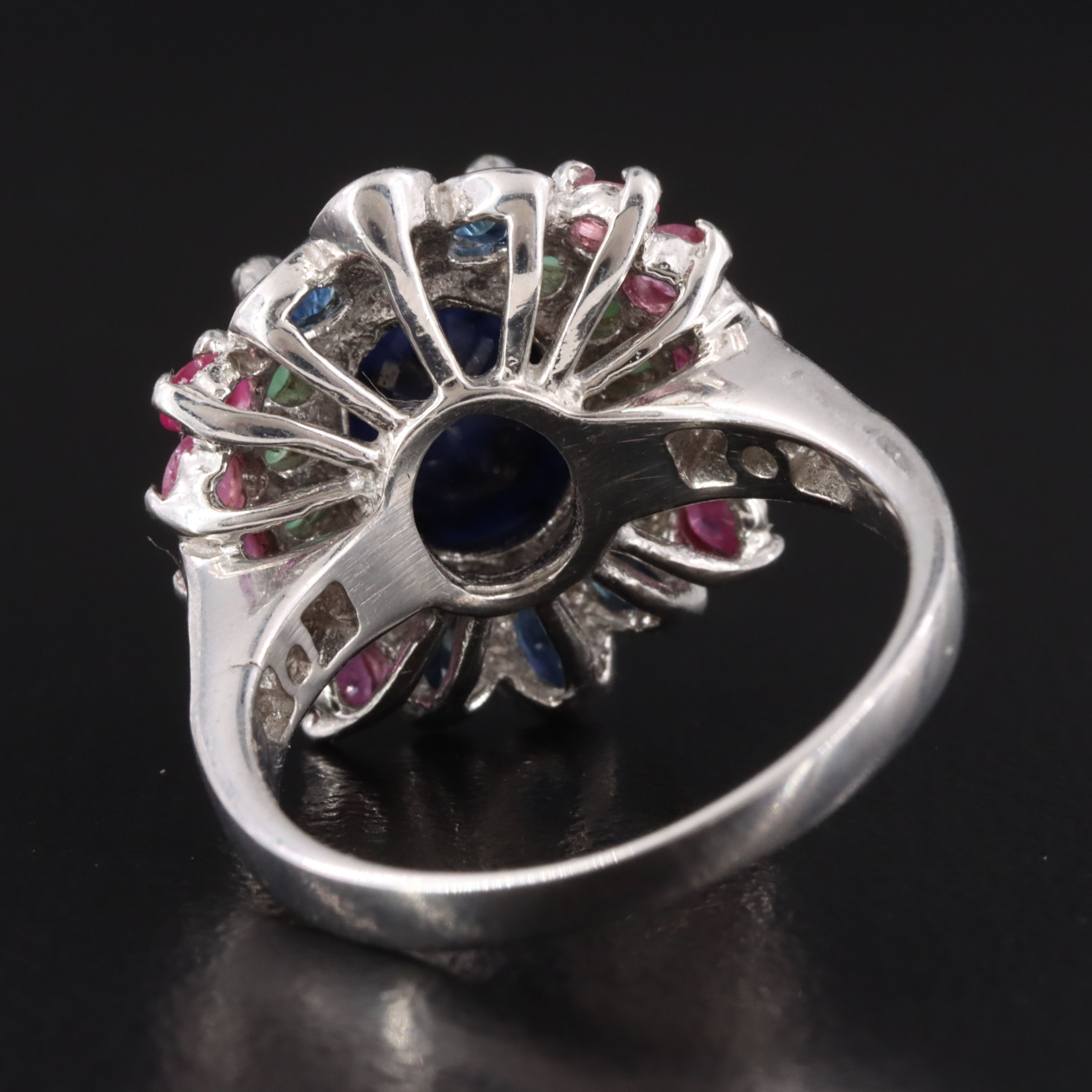 Sterling Sapphire, Emerald and Ruby Ring