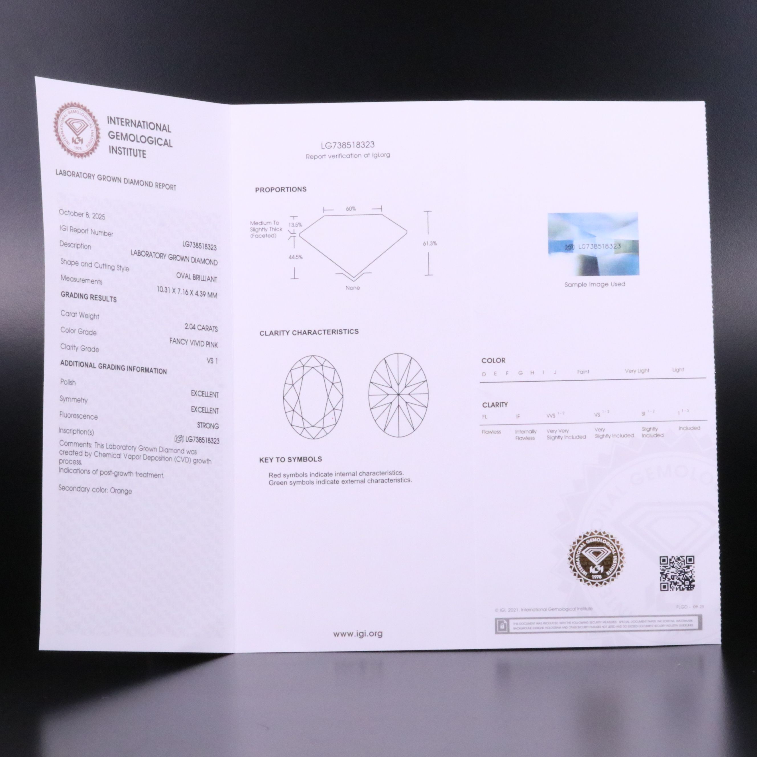 Loose 2.04 CT Lab Grown Diamond with IGI Report