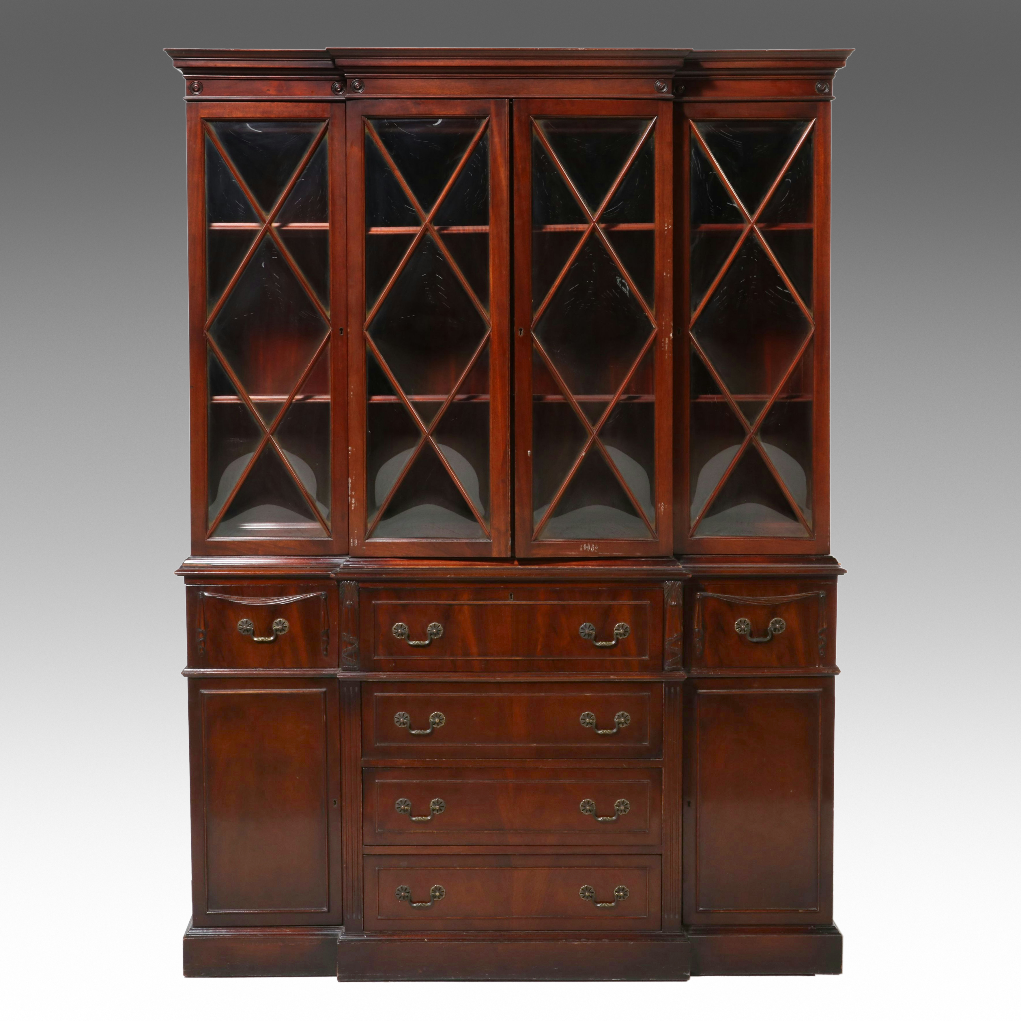 Saginaw Furniture Shops Chippendale Style Breakfront Secretary, Mid-20th C.