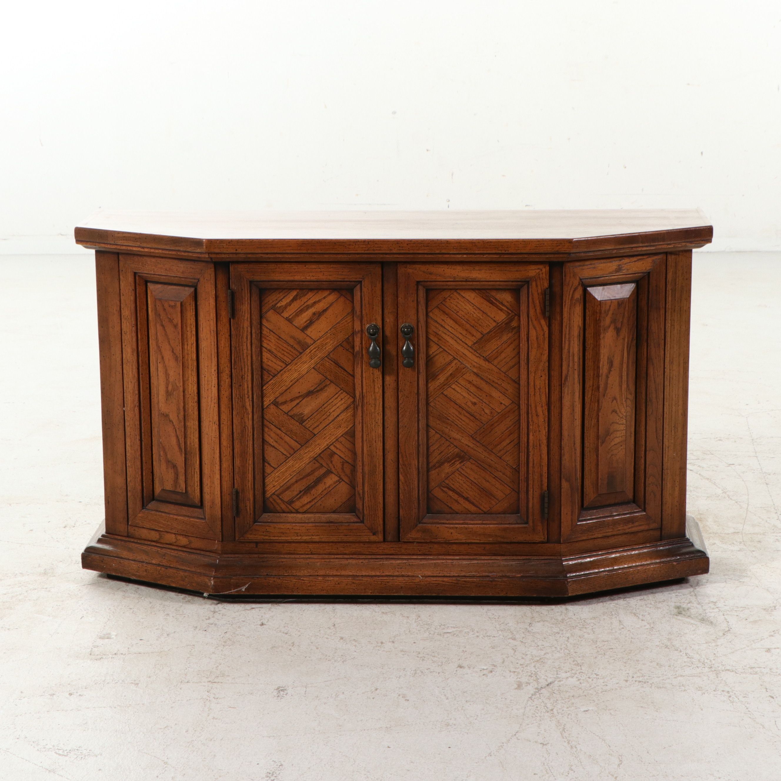 Tudor Revival Style Oak China Cabinet with Leaded Glass, Late 20th Century