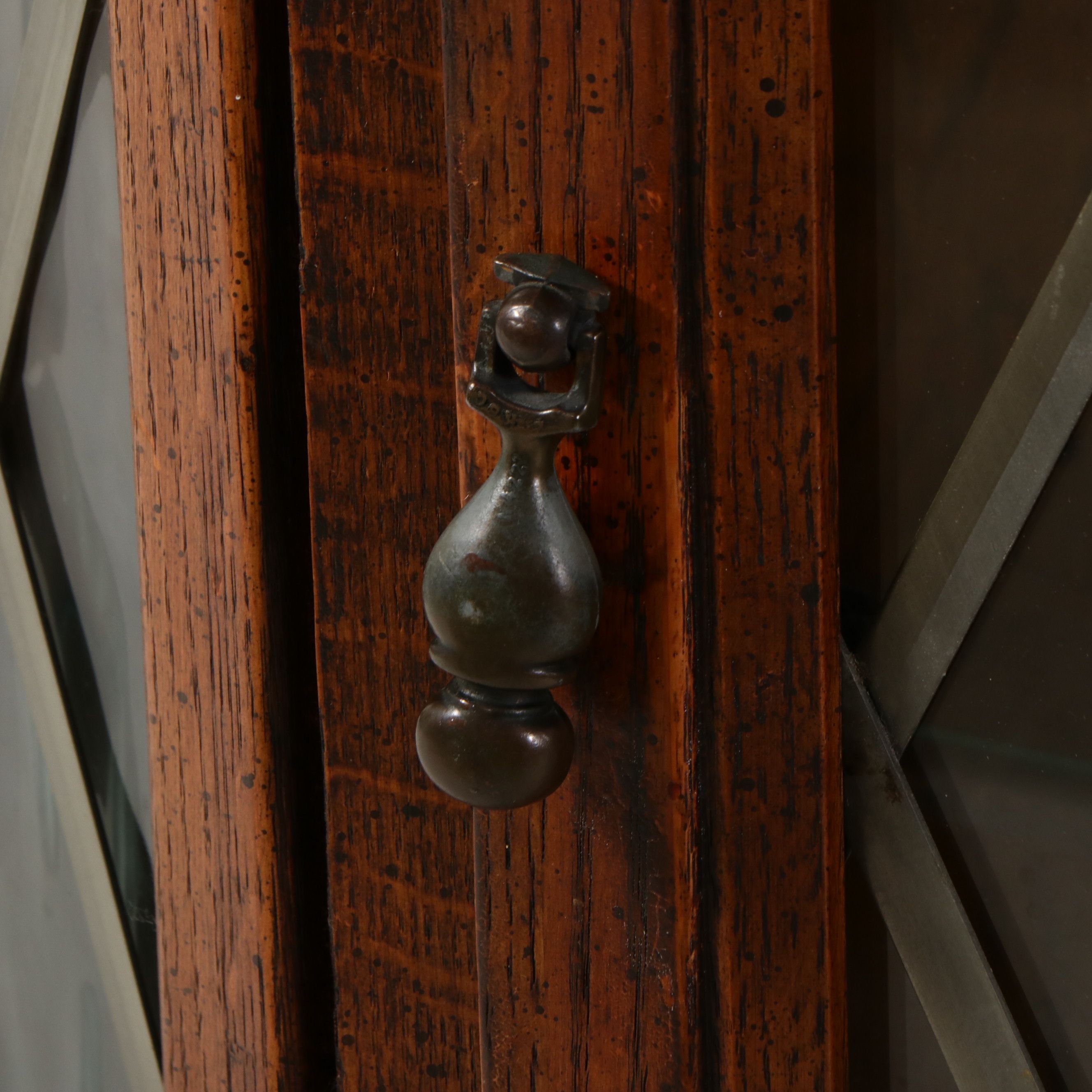 Tudor Revival Style Oak China Cabinet with Leaded Glass, Late 20th Century