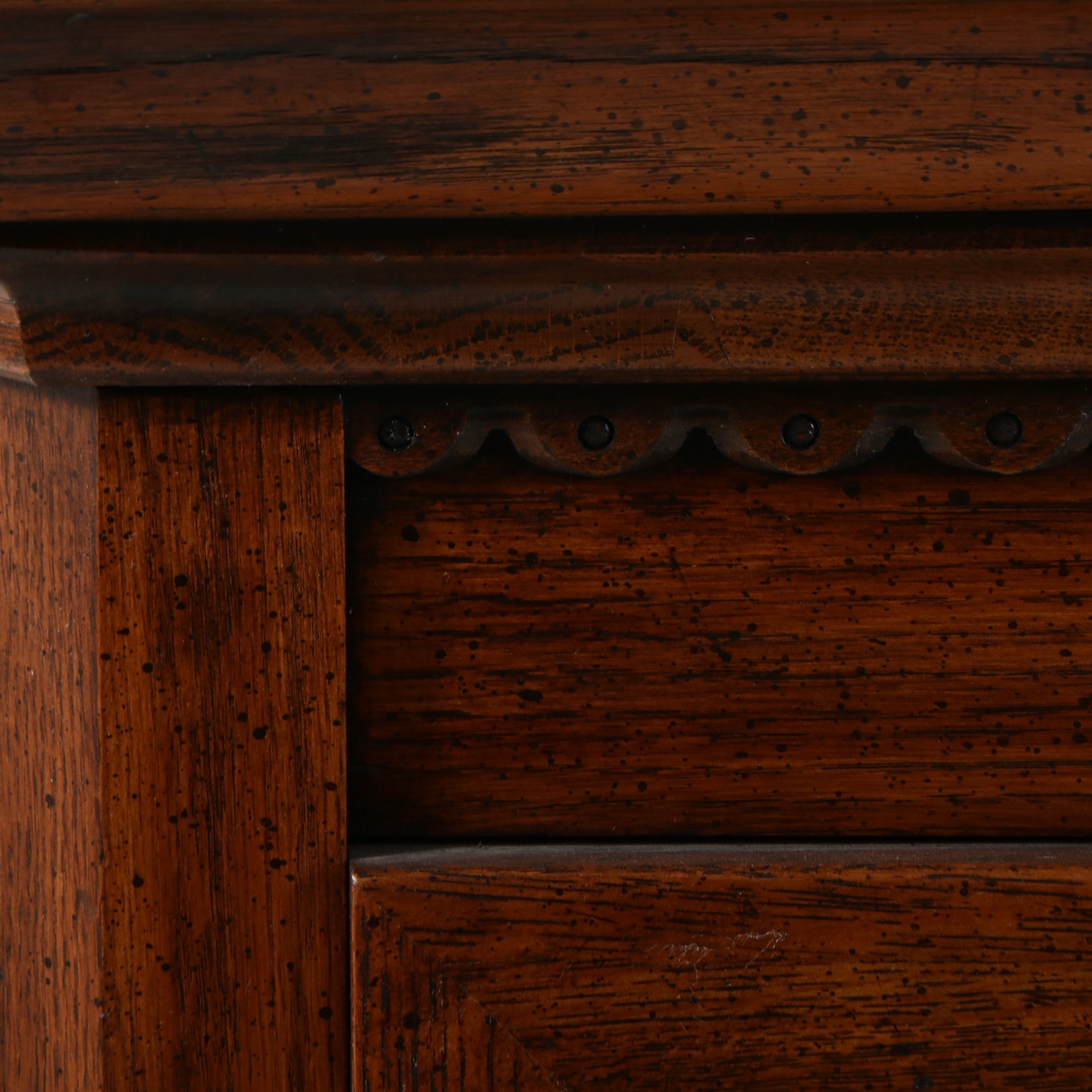 Tudor Revival Style Oak China Cabinet with Leaded Glass, Late 20th Century