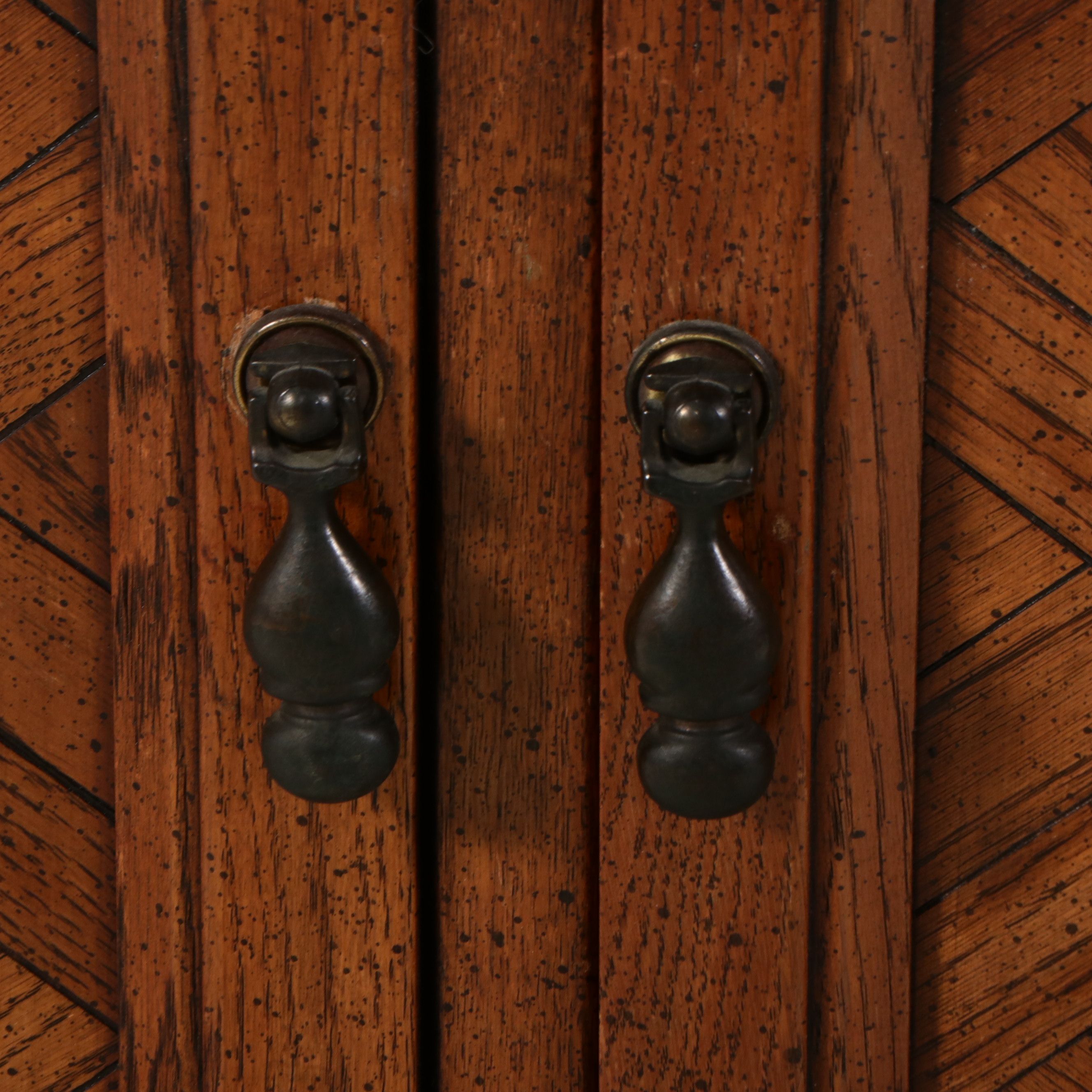 Tudor Revival Style Oak China Cabinet with Leaded Glass, Late 20th Century