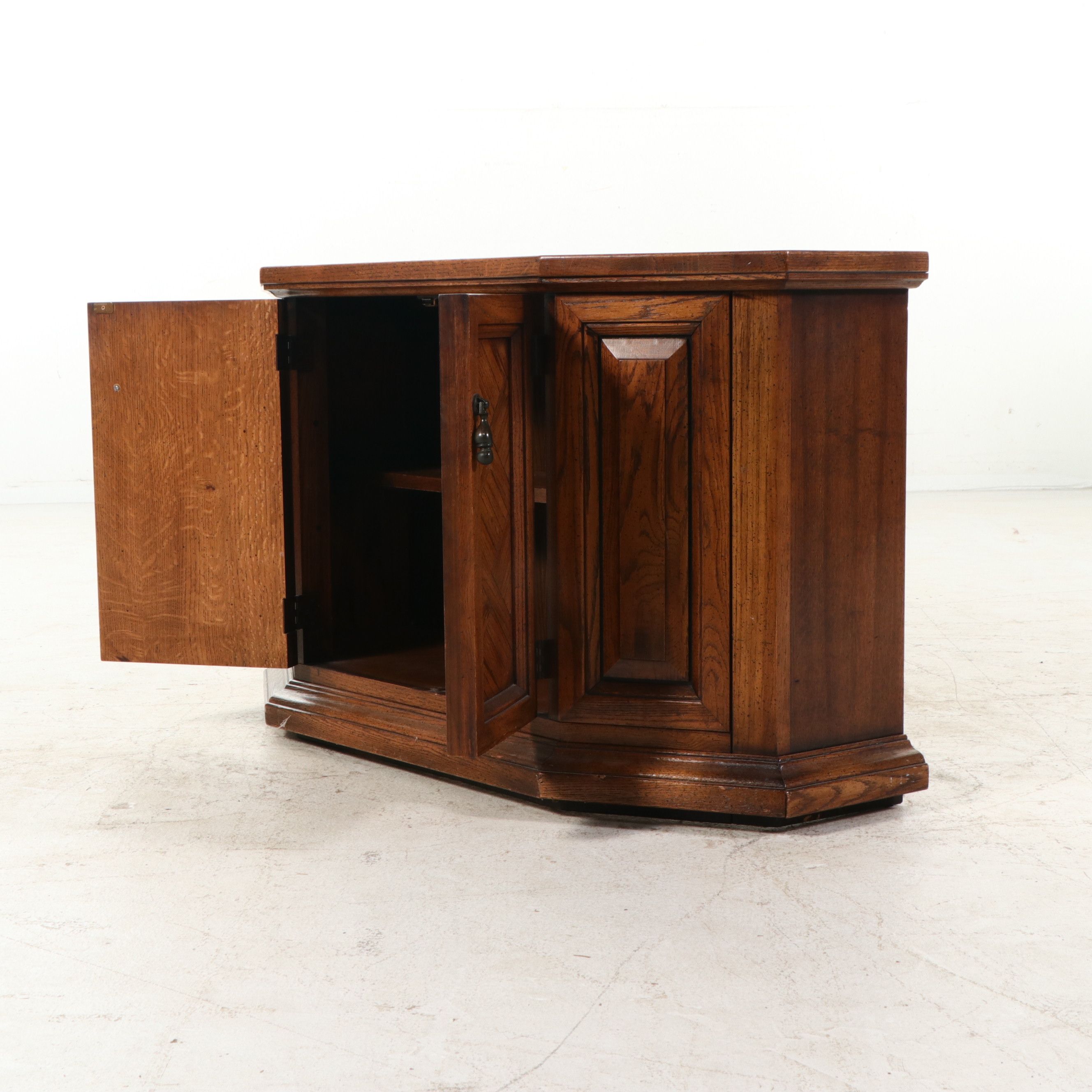 Tudor Revival Style Oak China Cabinet with Leaded Glass, Late 20th Century