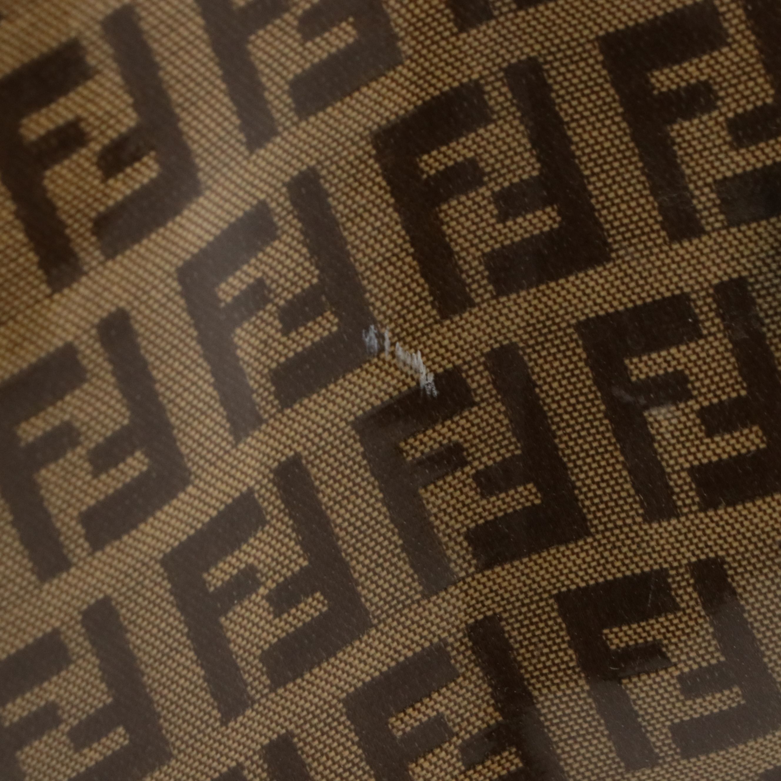 Fendi Front Pocket Bowler Handbag in Brown Zucchino Vinyl and Brown Leather Trim