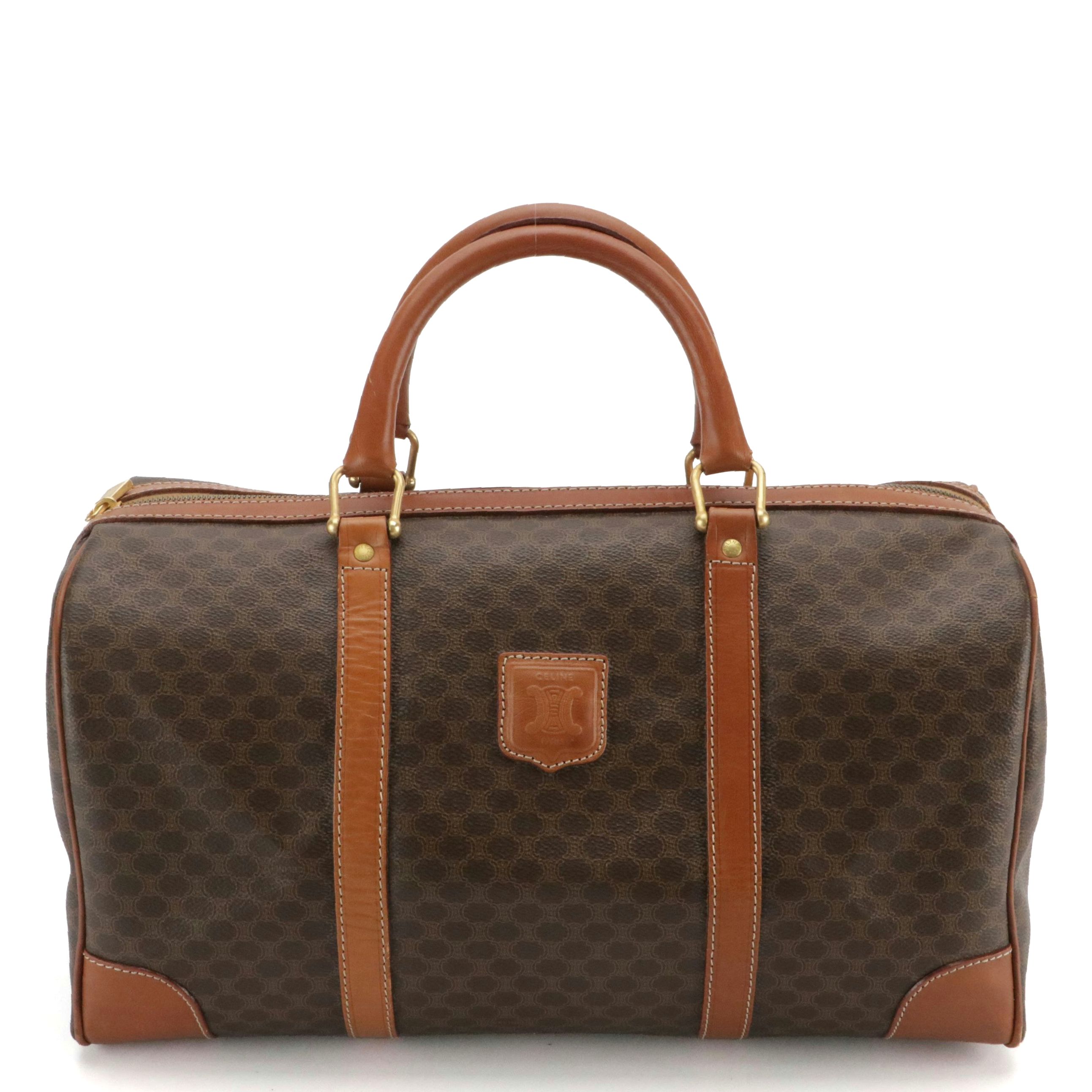Celine Small Duffle Bag in Dark Brown Macadam Canvas and Leather
