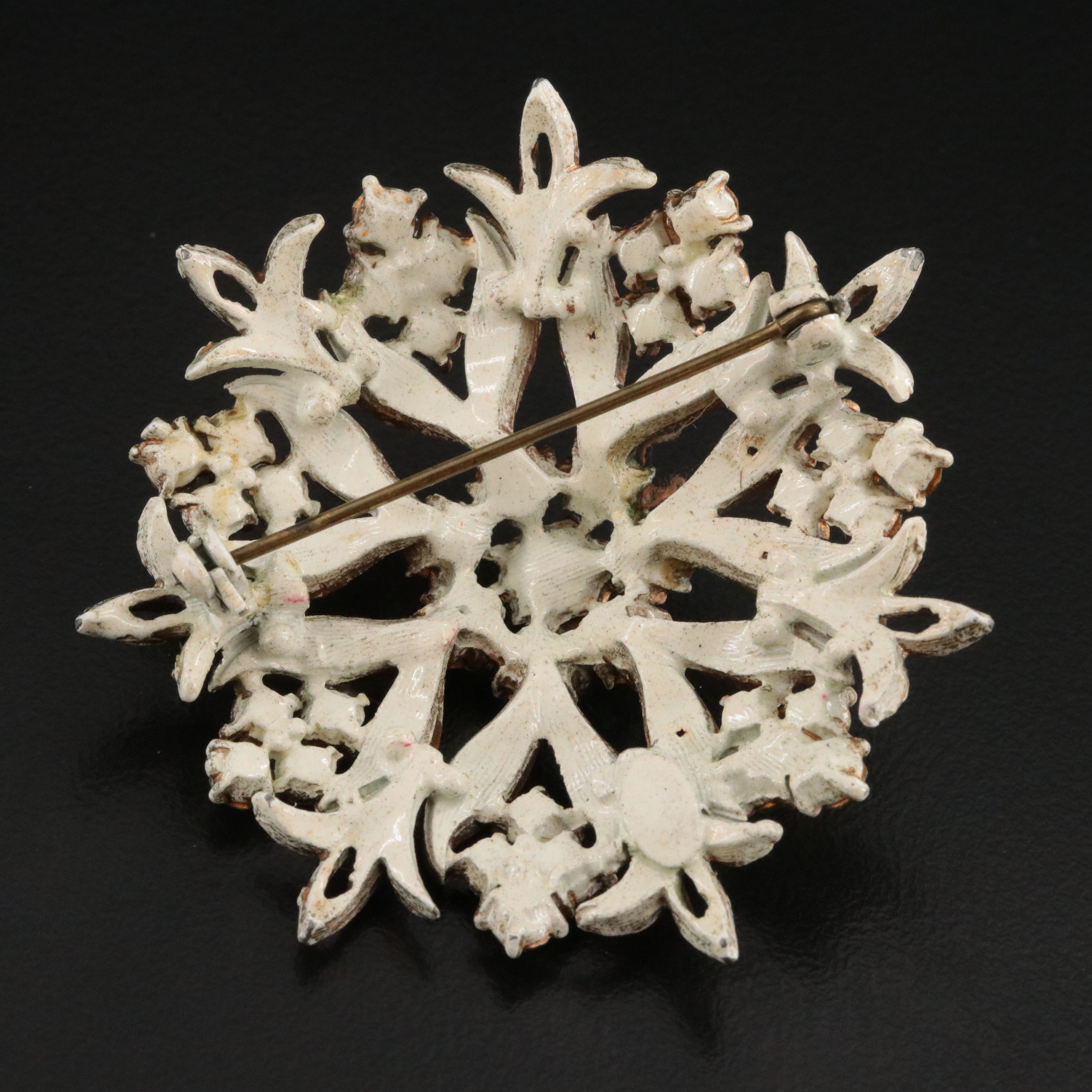 Weiss Pink and Green Enamel and Rhinestone Floral Brooch