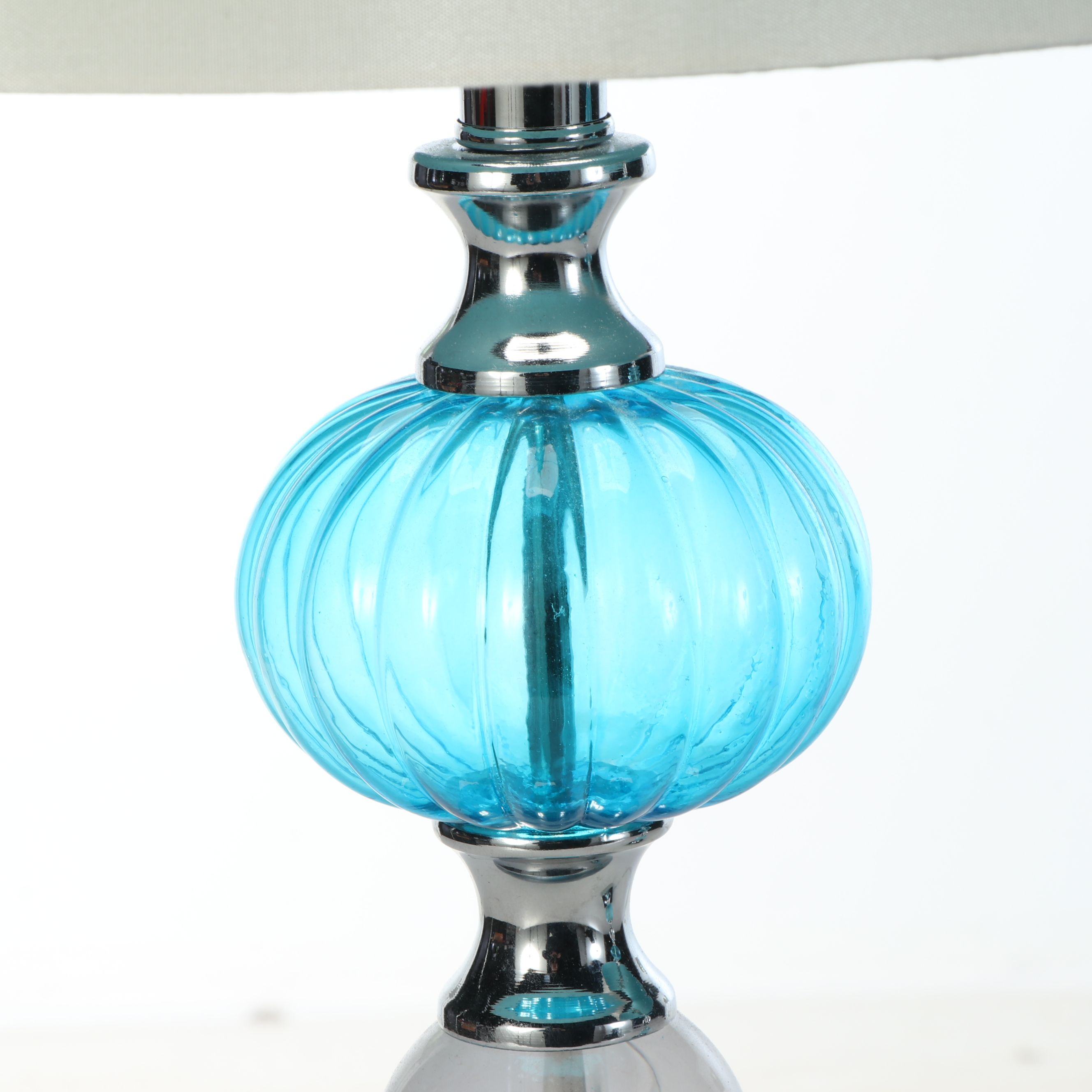 Blue Bubble Glass and Chrome Table Lamp Pair