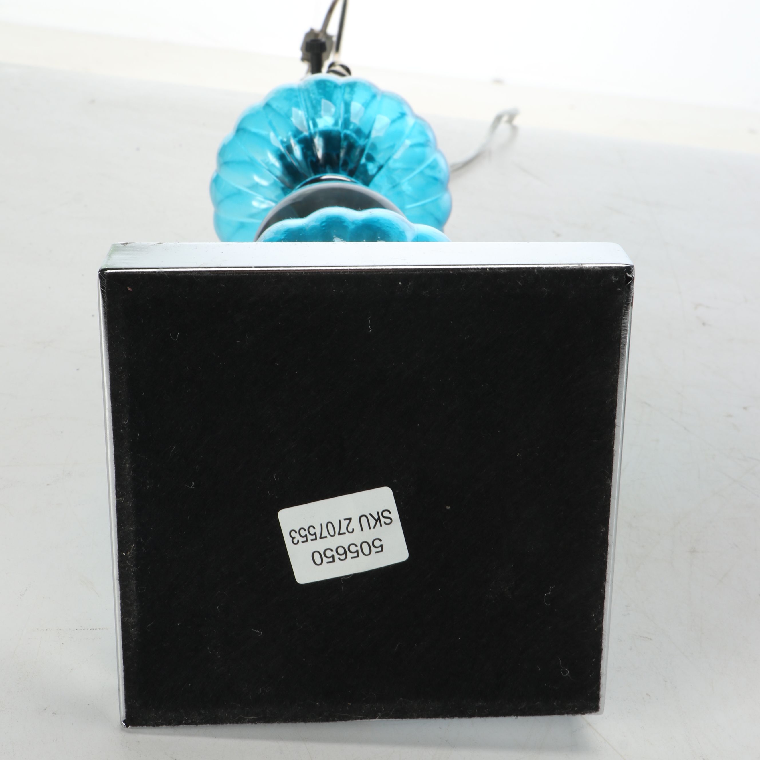 Blue Bubble Glass and Chrome Table Lamp Pair