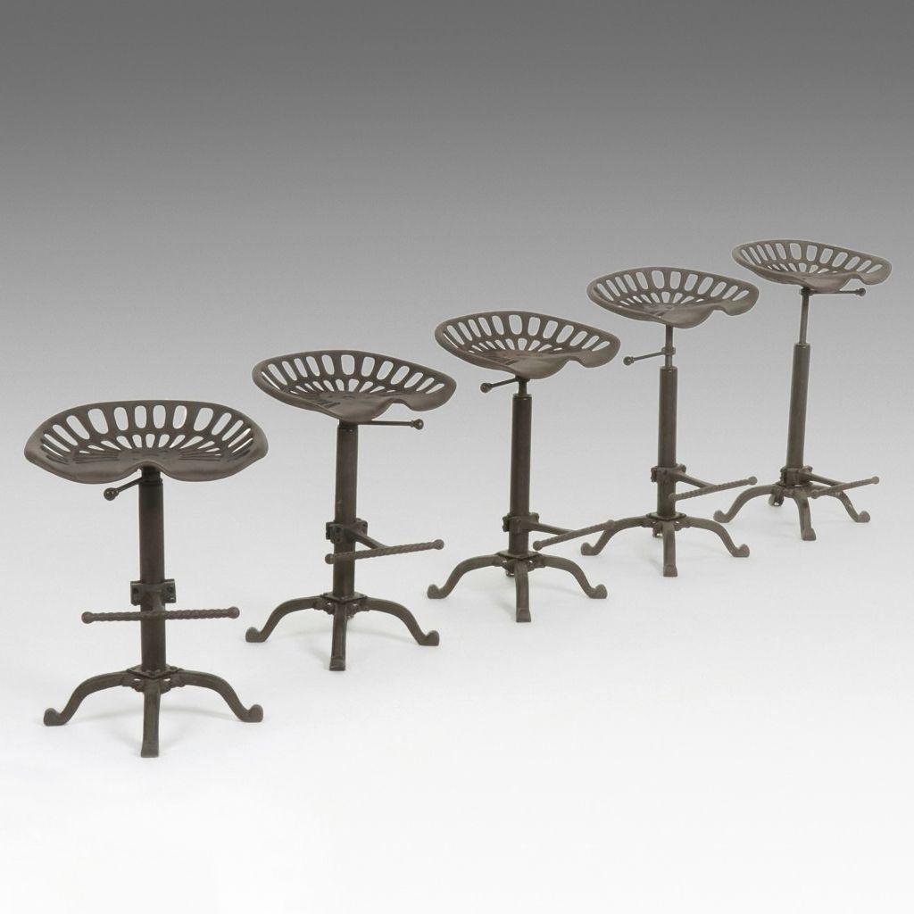 Five Rustic Industrial Style Tractor Seat Barstools