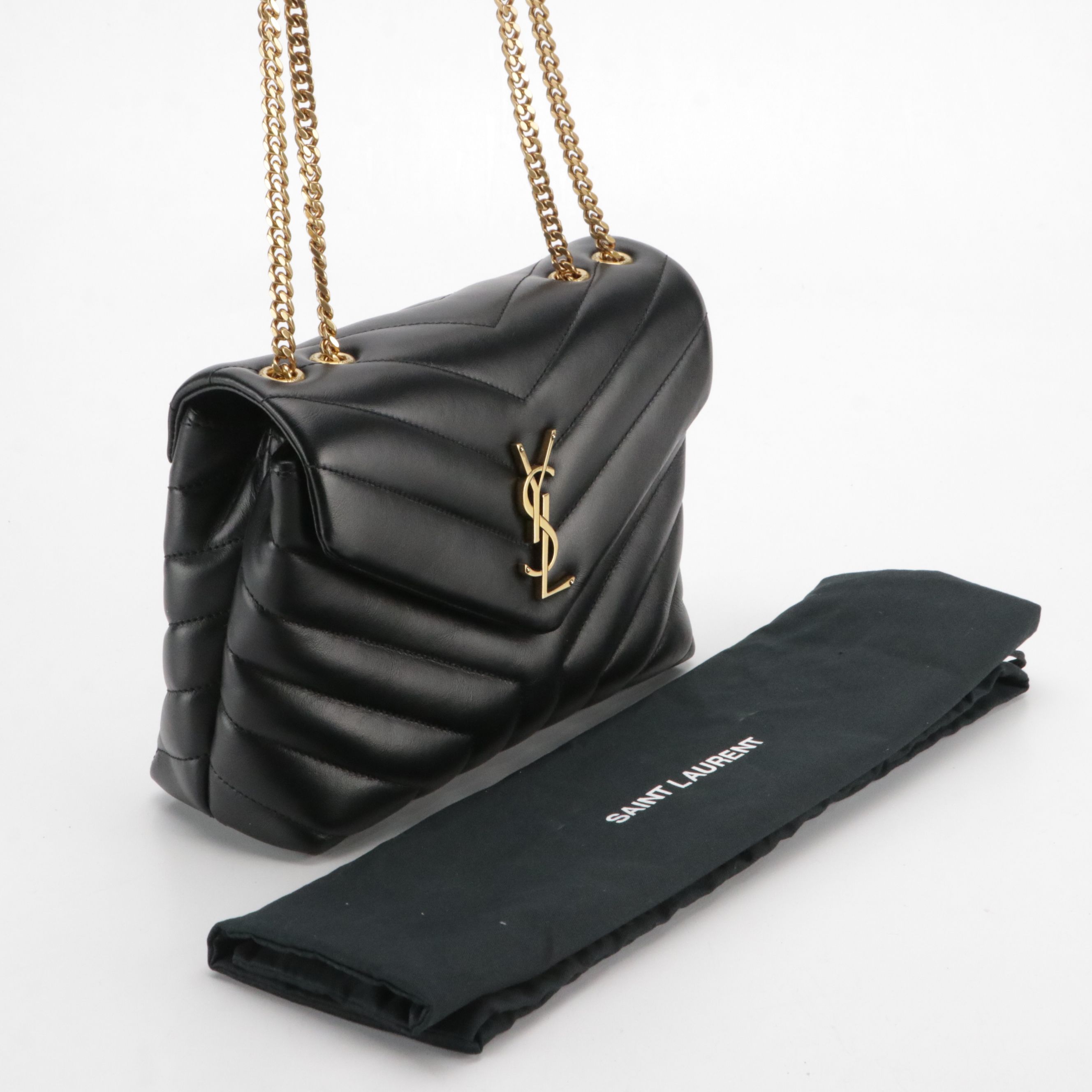 Saint Laurent Small Loulou Shoulder Bag in Black in Matelassé Calfskin Leather