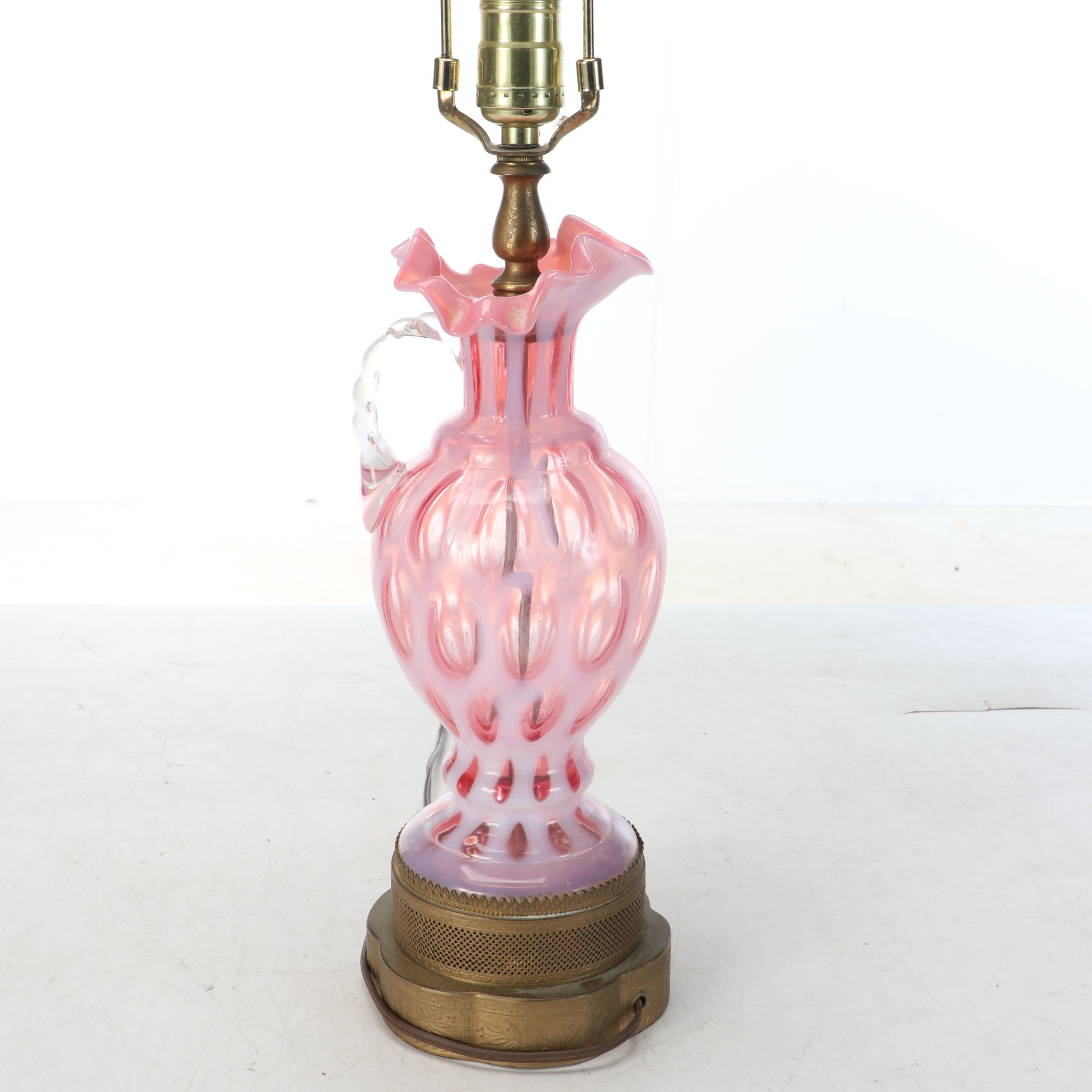 Pink Coin Dot Glass Pitcher Adapted as Table Lamp