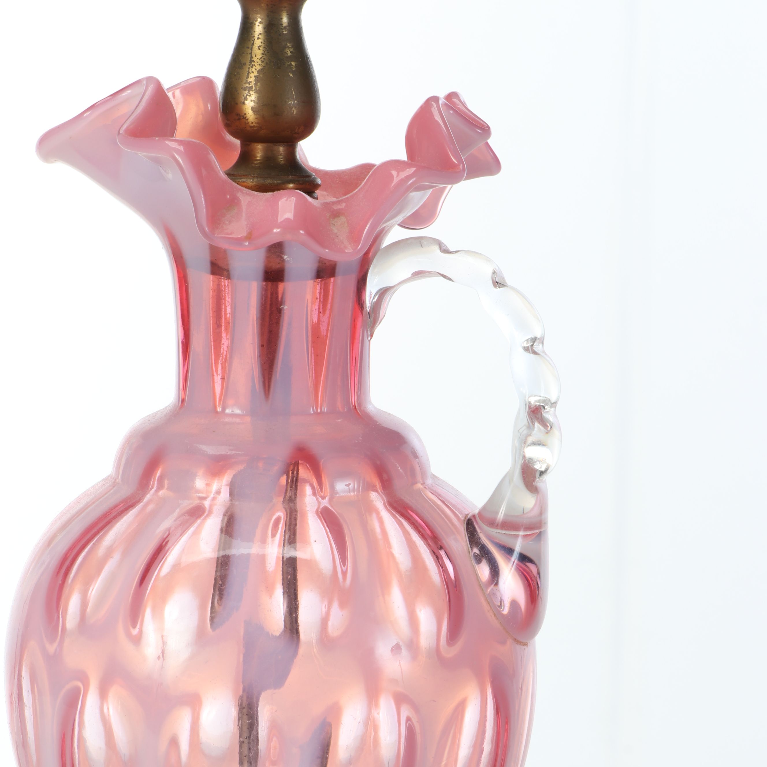 Pink Coin Dot Glass Pitcher Adapted as Table Lamp