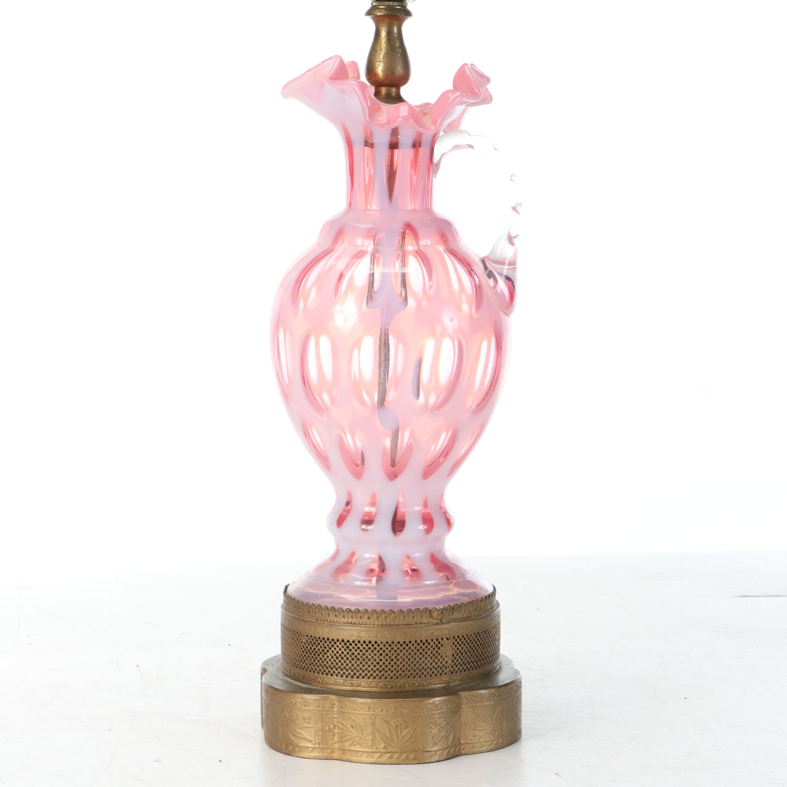 Pink Coin Dot Glass Pitcher Adapted as Table Lamp
